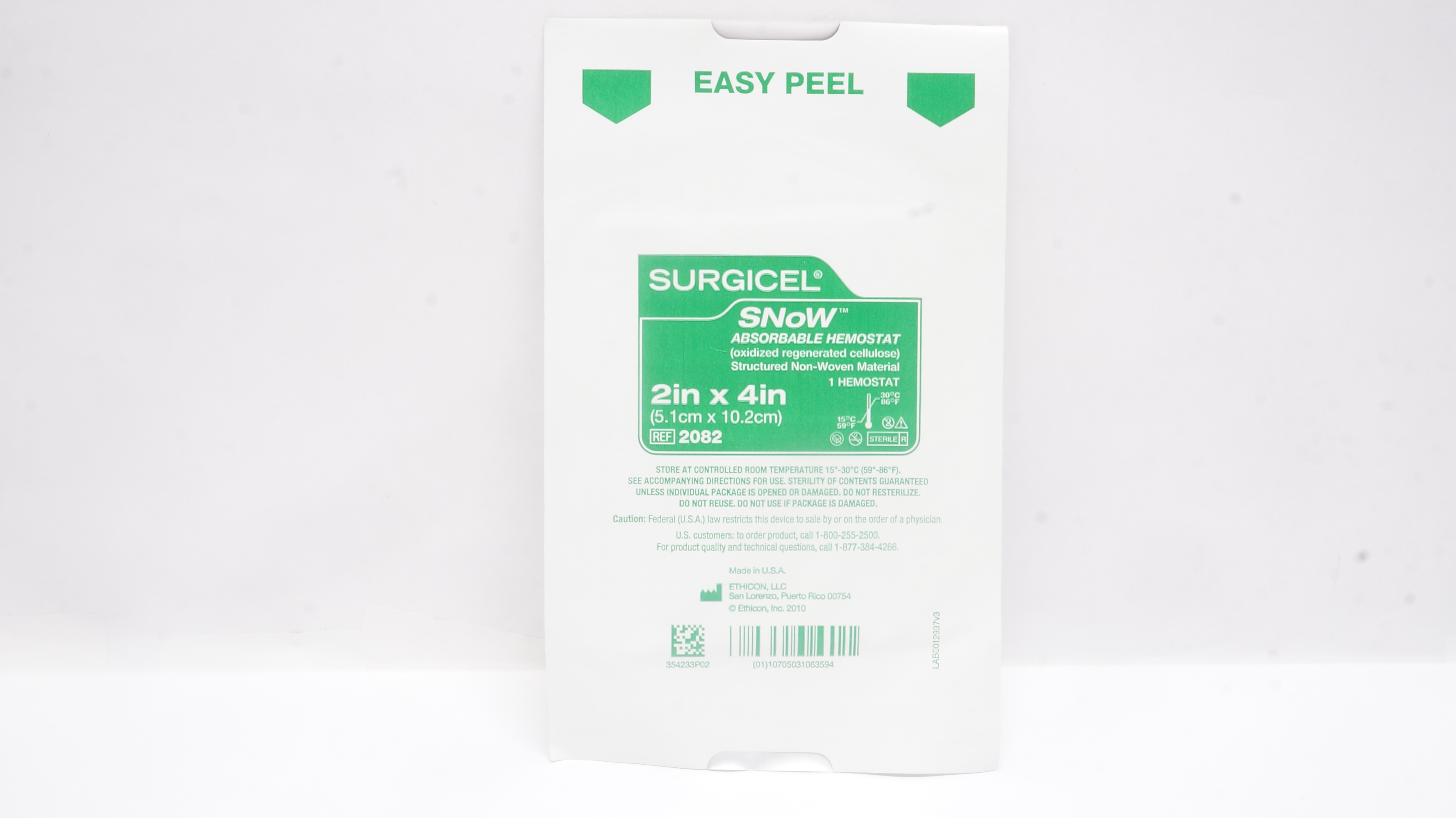 Ethicon 2082 Surgicel SNoW Absorbable Hemostat 2inch x 4inch (x)