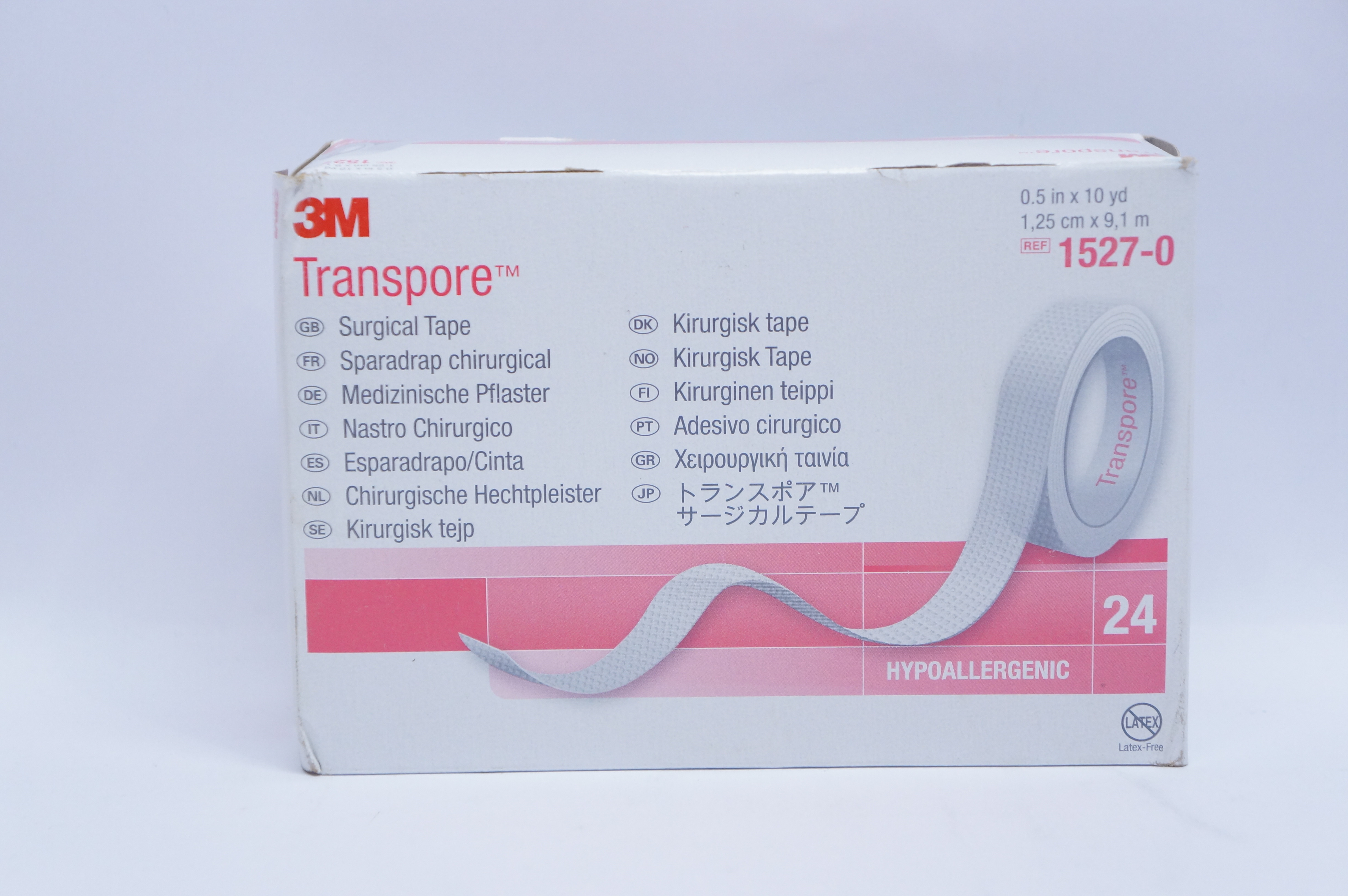 3M 1527-0 Transpore Surgical Tape 1.25cm x 9.1m - Box of 24