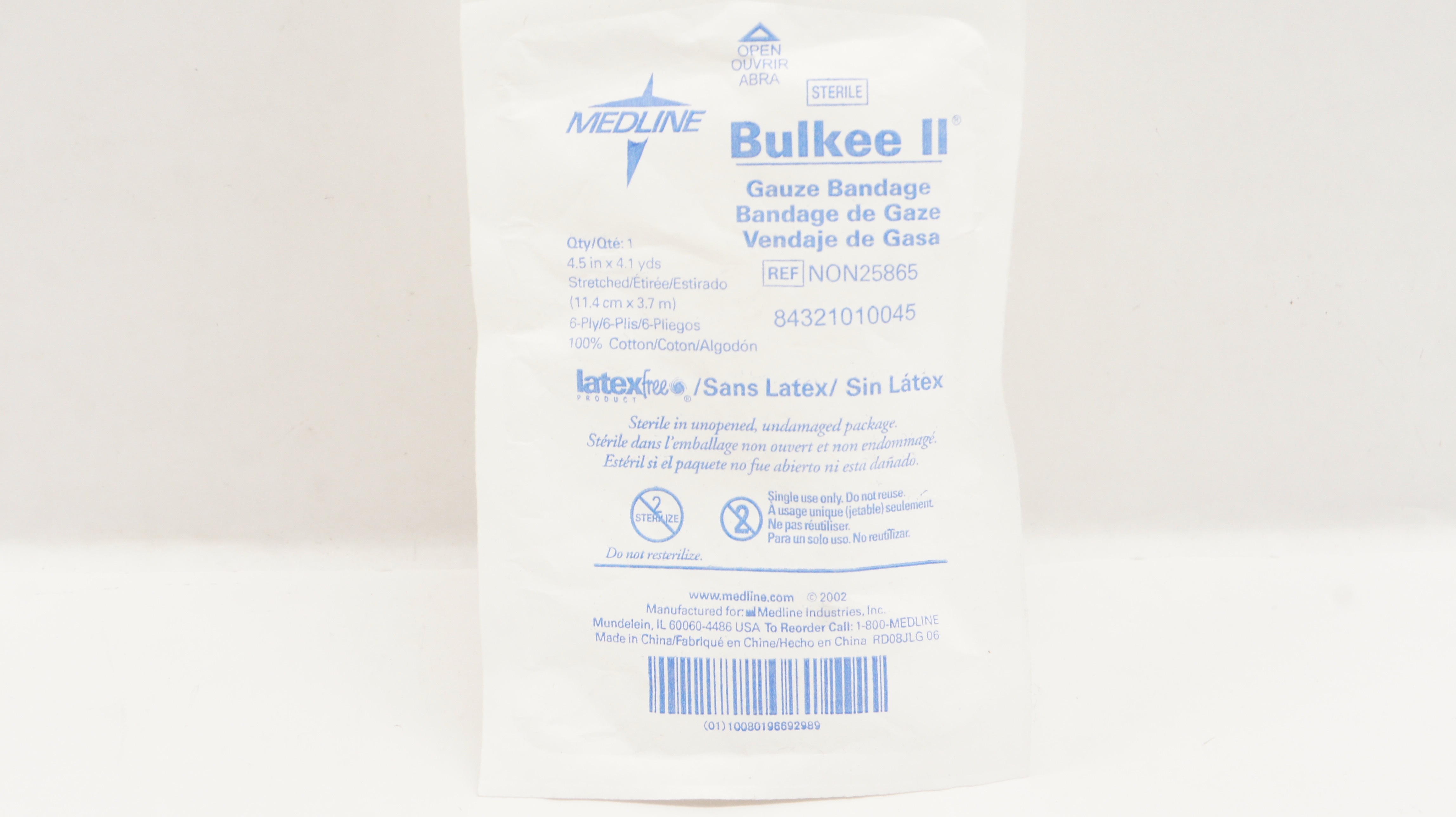 Medline NON25865 Bulkee II Gauze Bandage, Stretched 6-Ply 4.5inch x 4.1yds