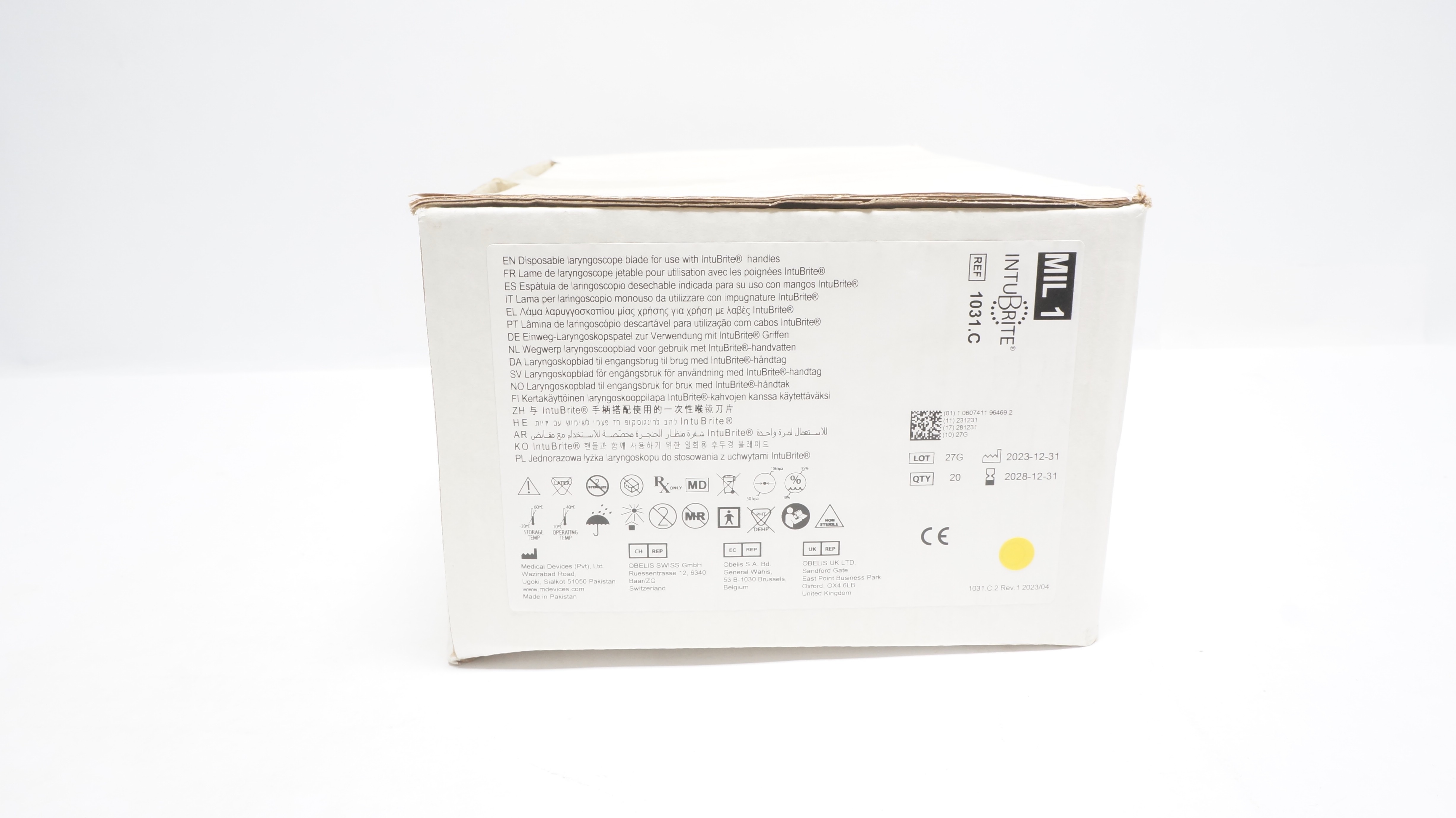 Medical Devices 1031.C IntuBrite Disposable Laryngoscope Blade MIL 1 - Box of 20