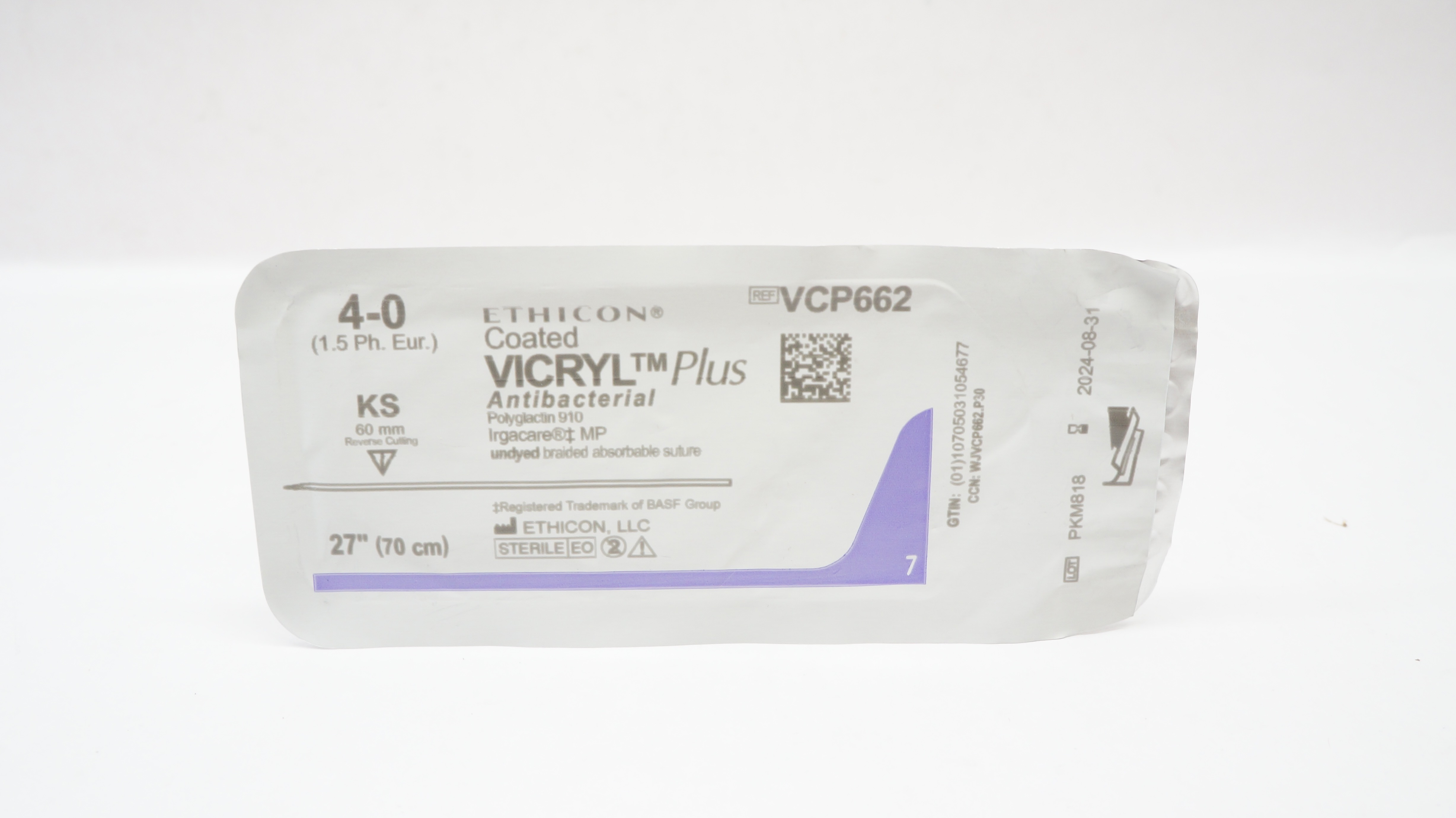 Ethicon VCP662 4-0 VICRYL Plus Stre KS 60mm Straight Reverse Cutting, 27inch