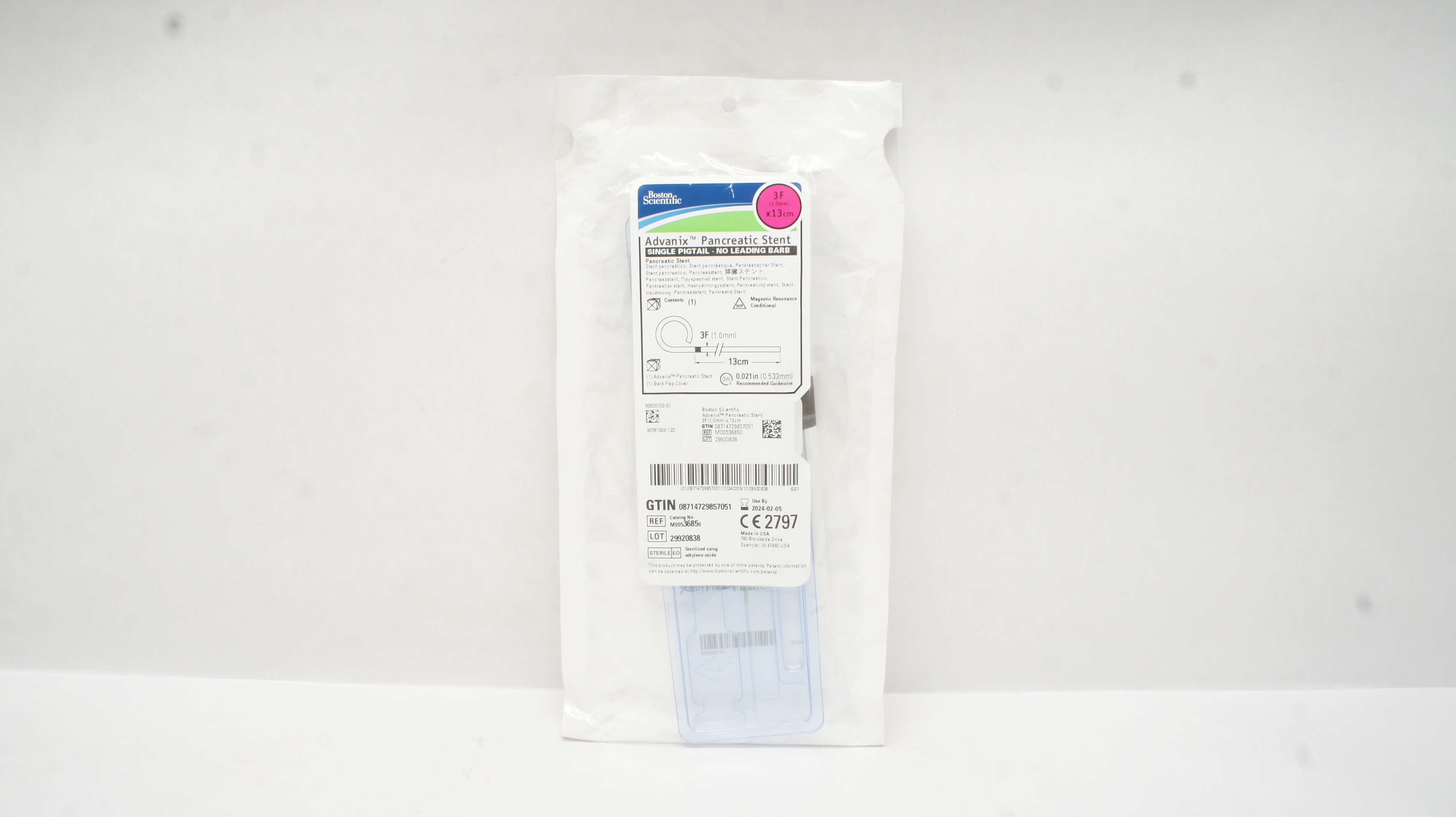 Boston Scientific 3685 Advanix Pancreatic Stent, Single Pigtail 3F x 13cm (x)