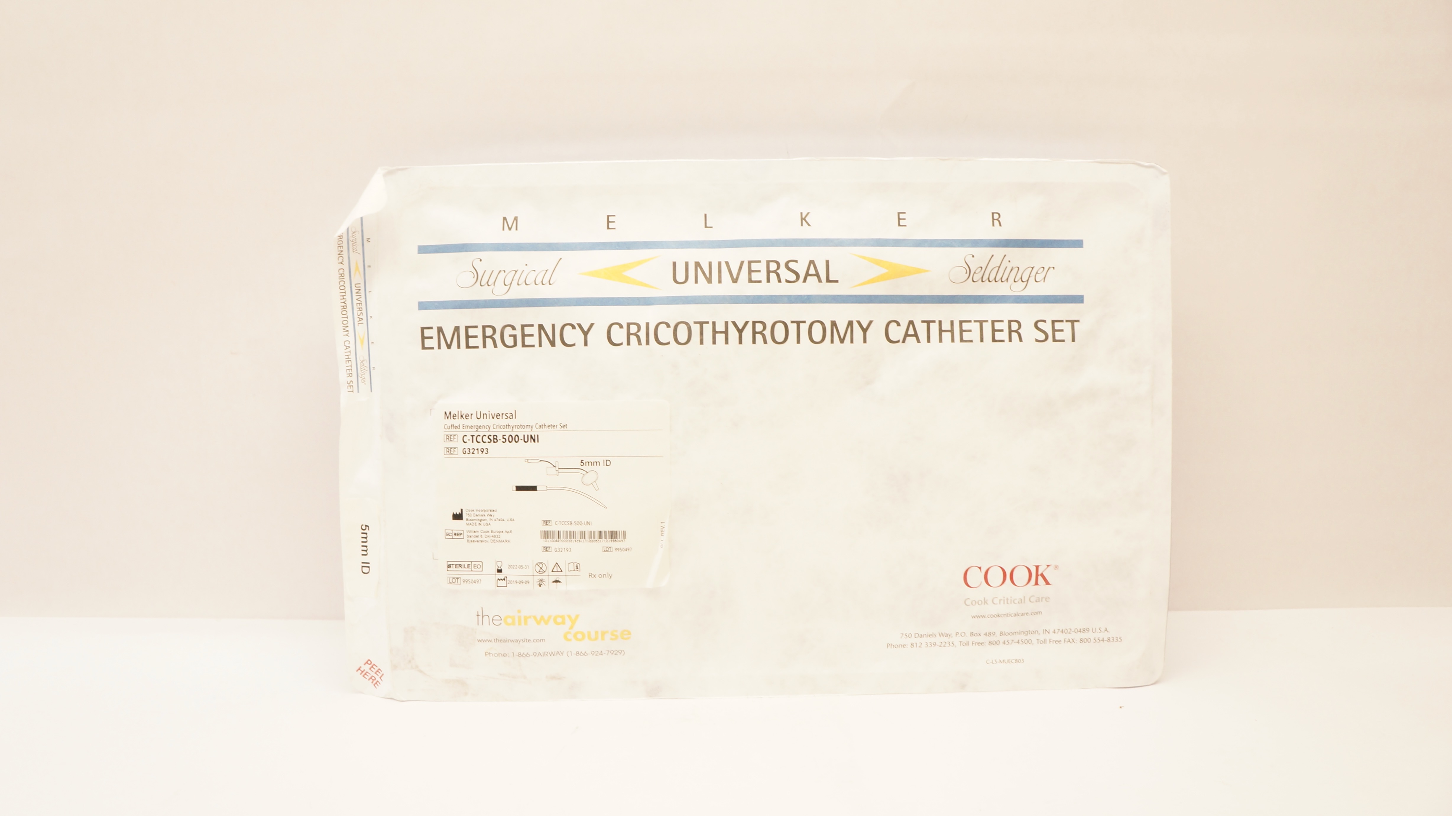 Cook G32193 Melker Universal Cuffed Emergency Cricothyrotomy Cath. Set 5mm ID(x)