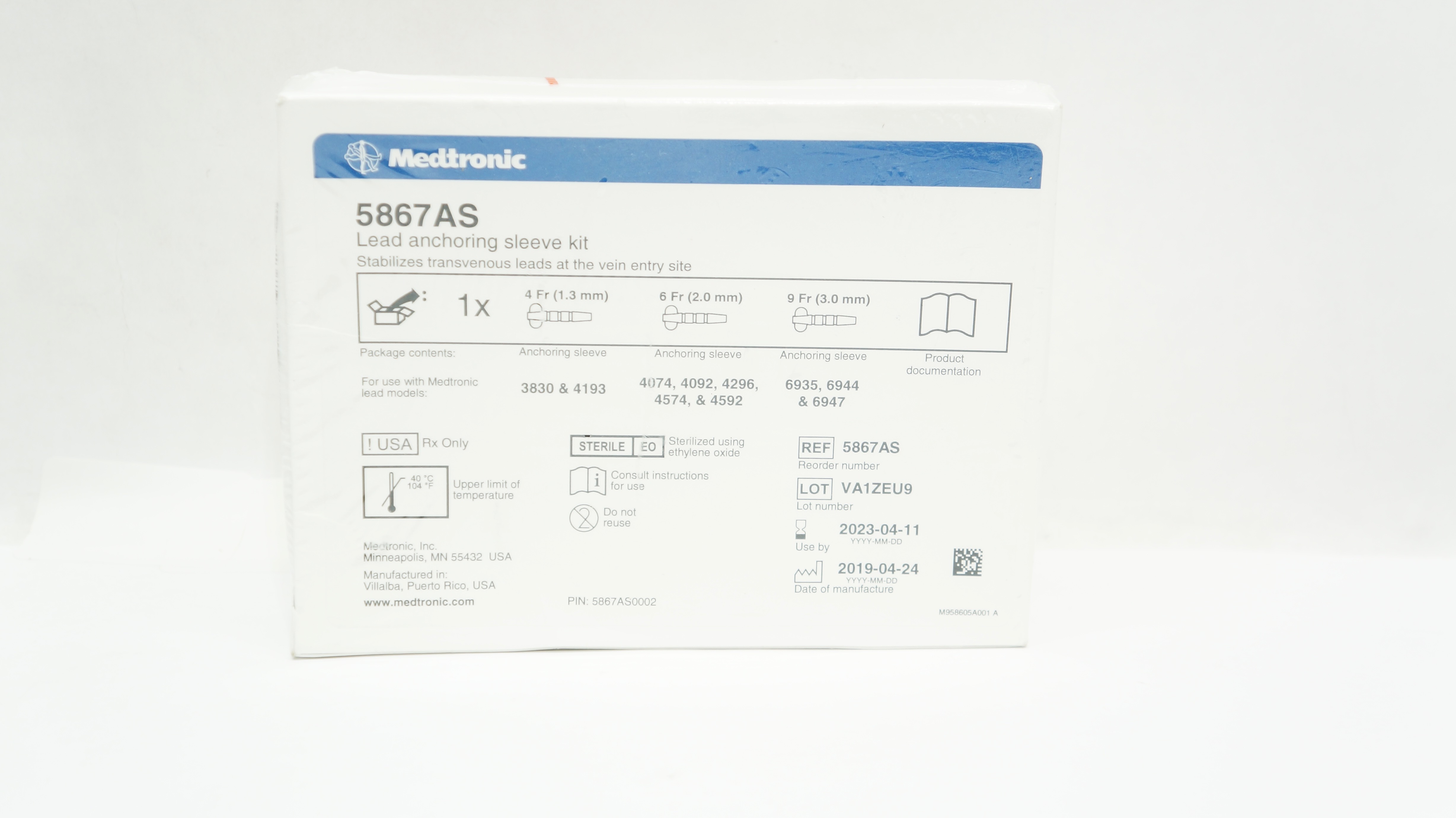 Medtronic 5867AS Lead Anchoring Sleeve Kit 4Fr x 6Fr x 9Fr (x)
