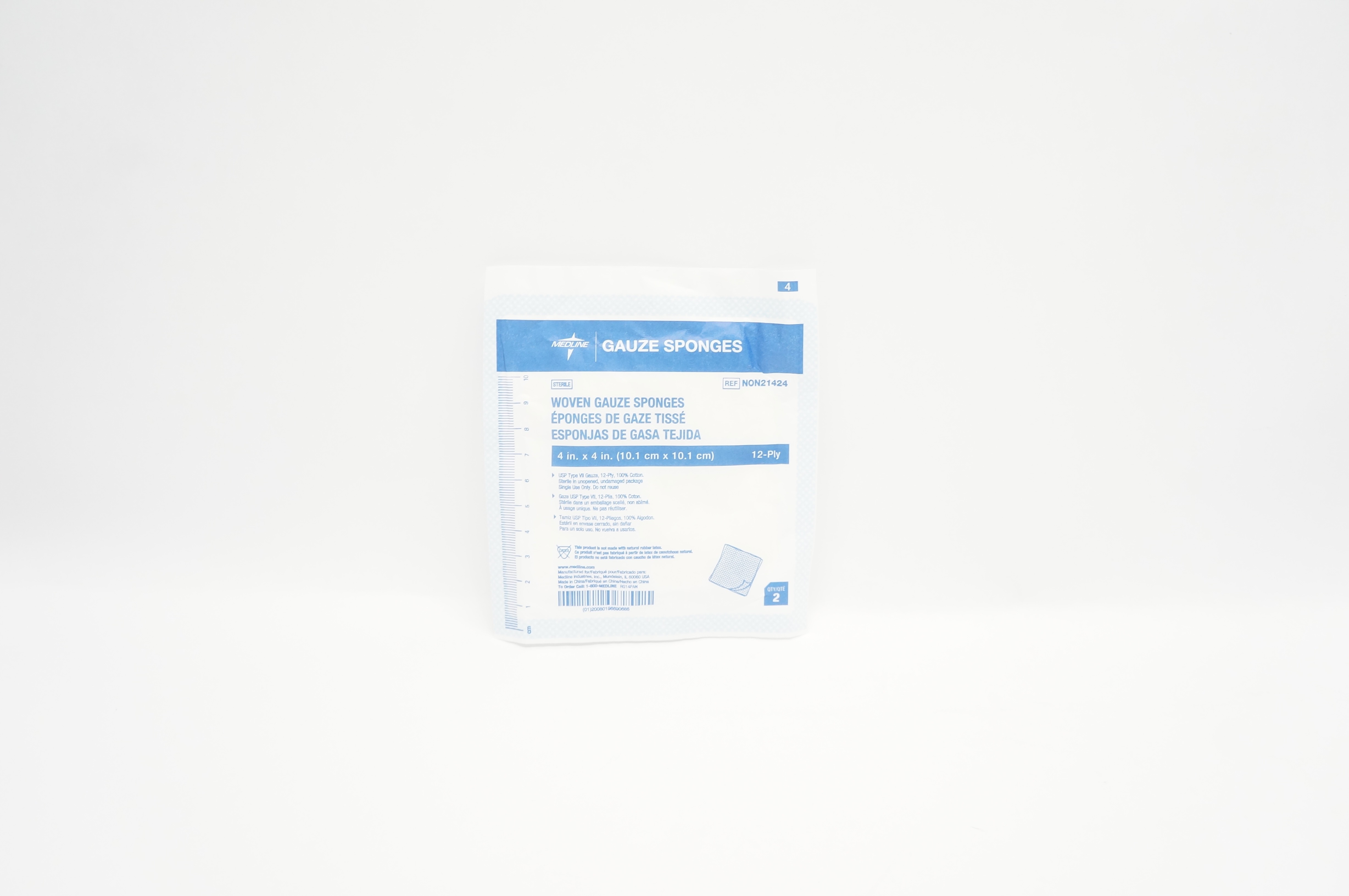 Medline NON21424 Woven Gauze Sponges 12-Ply 4inch x 4inch - Pack of 2