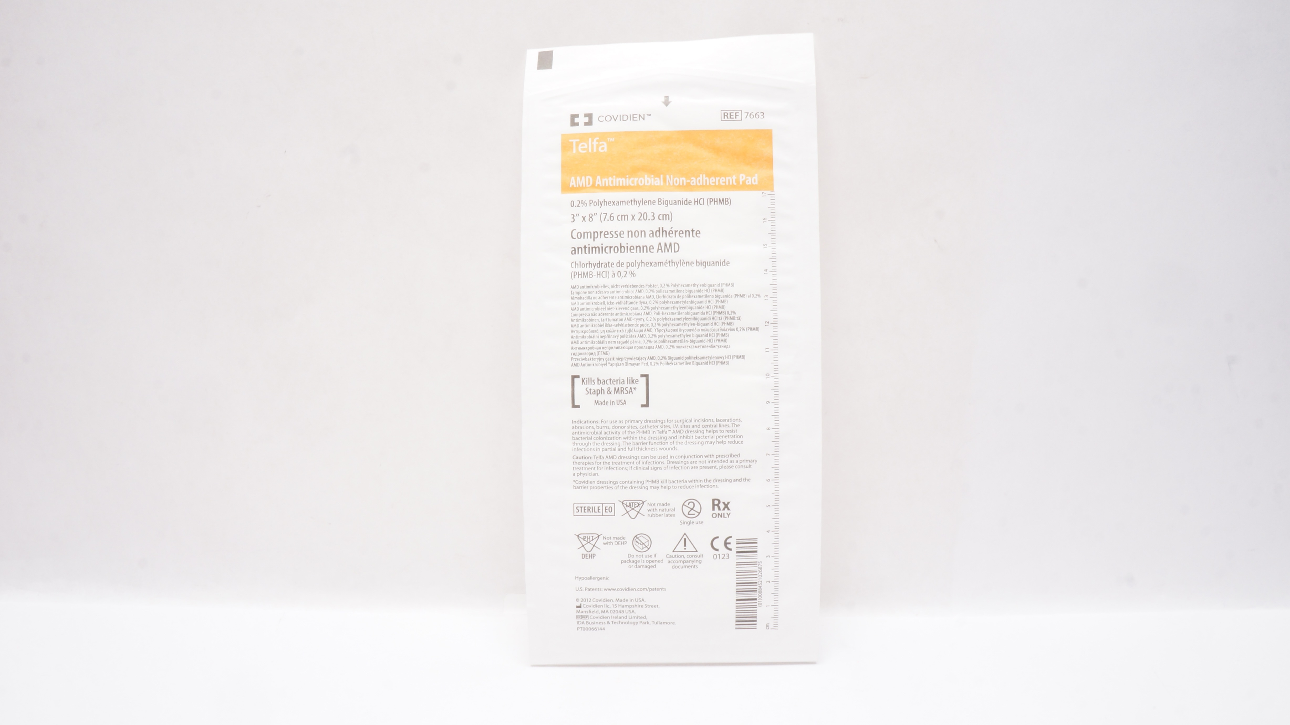 Covidien 7663 Telfa AMD Antimicrobial Non-Adherent Pad 3inch x 8inch