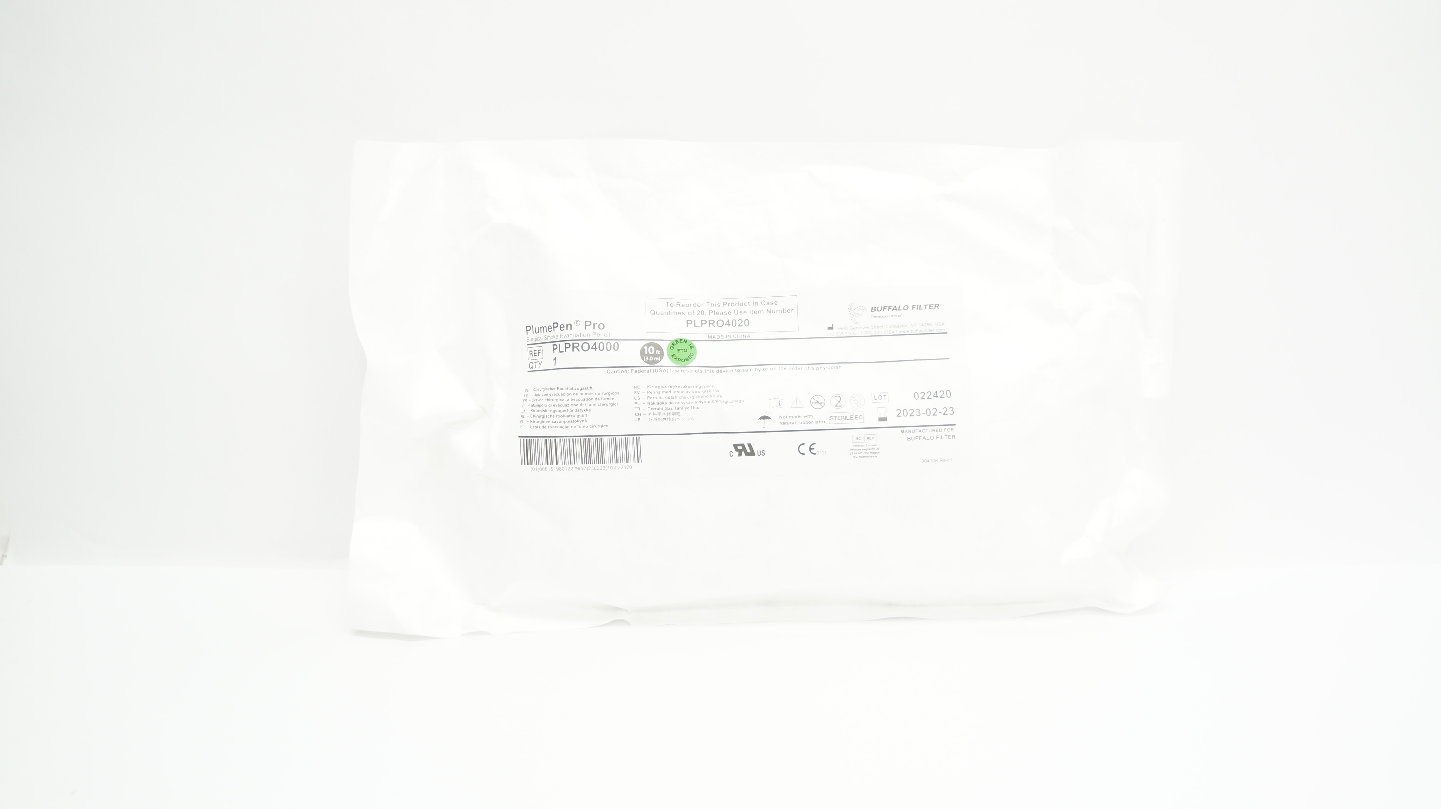 Buffalo Filter PLPRO4000 PlumePen Pro Surgical Smoke Evacuation Pencil 10ft (x)