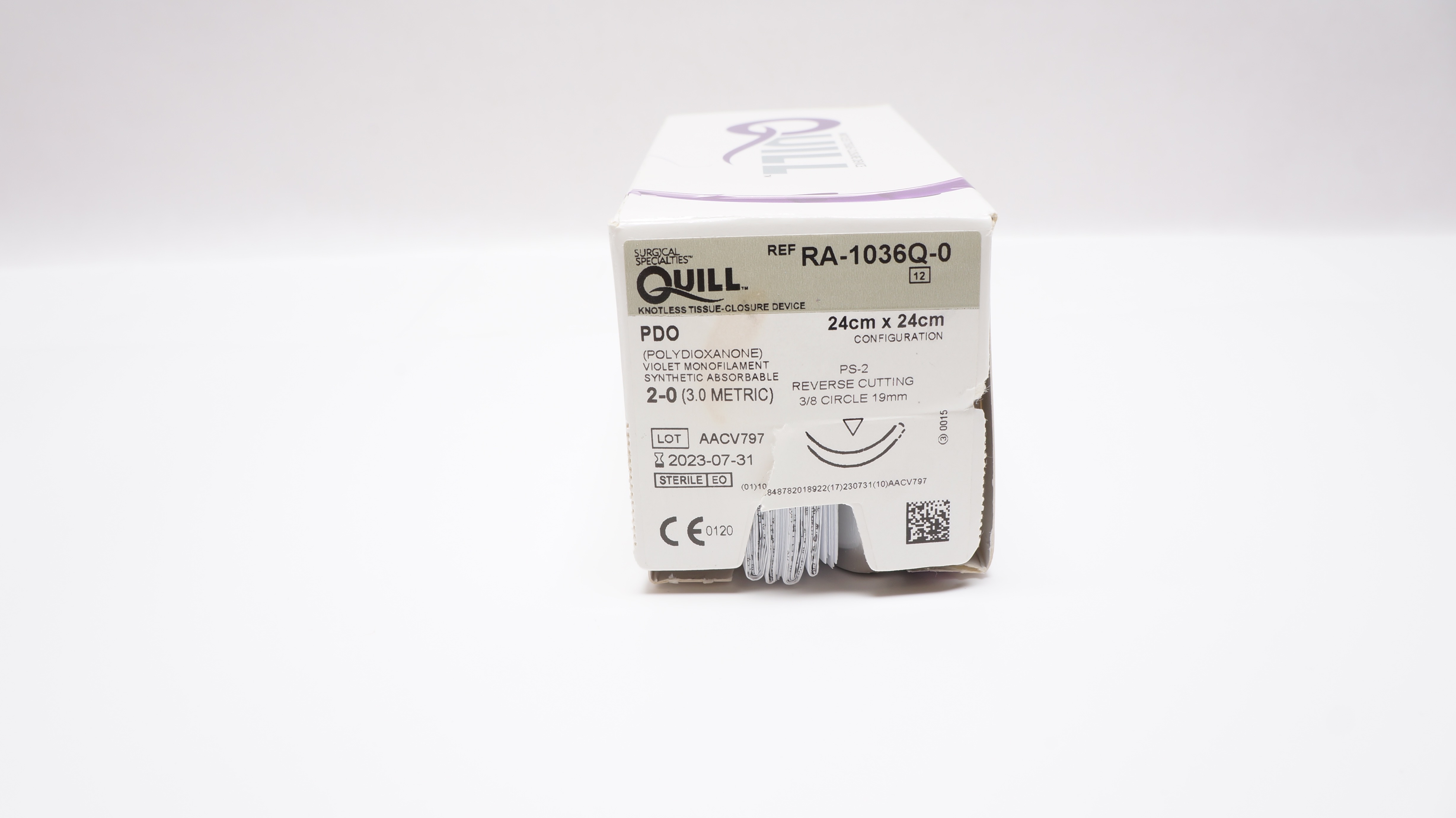 Surgical Specialties RA-1036Q-0 2-0 Quill PDO 24cmx24cm. PS-2 19mm(x)- Box of 12