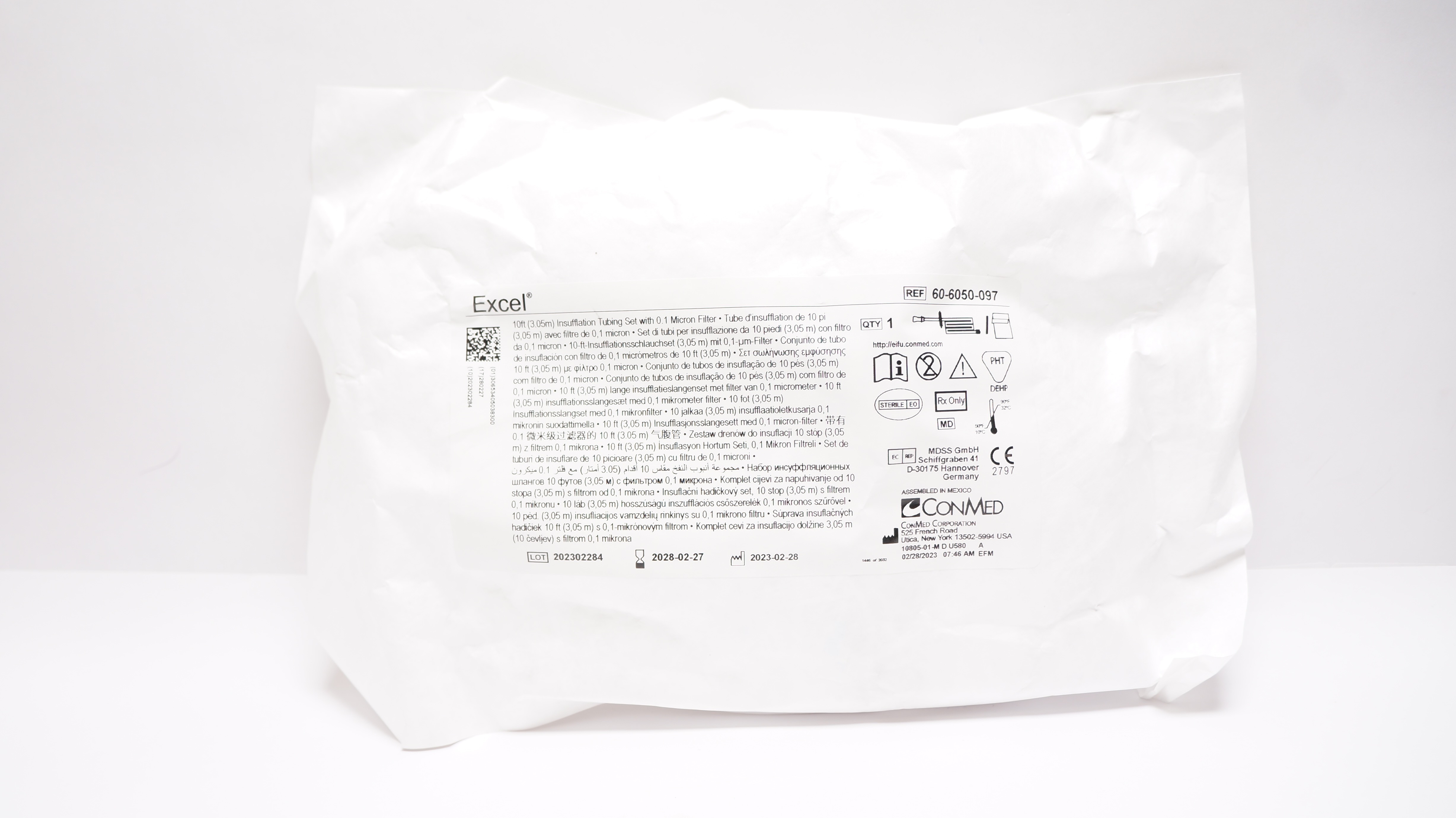 Conmed 60-6050-097 Excel 10 Ft. Insufflation Tubing Set w/0.1 Micron Filter