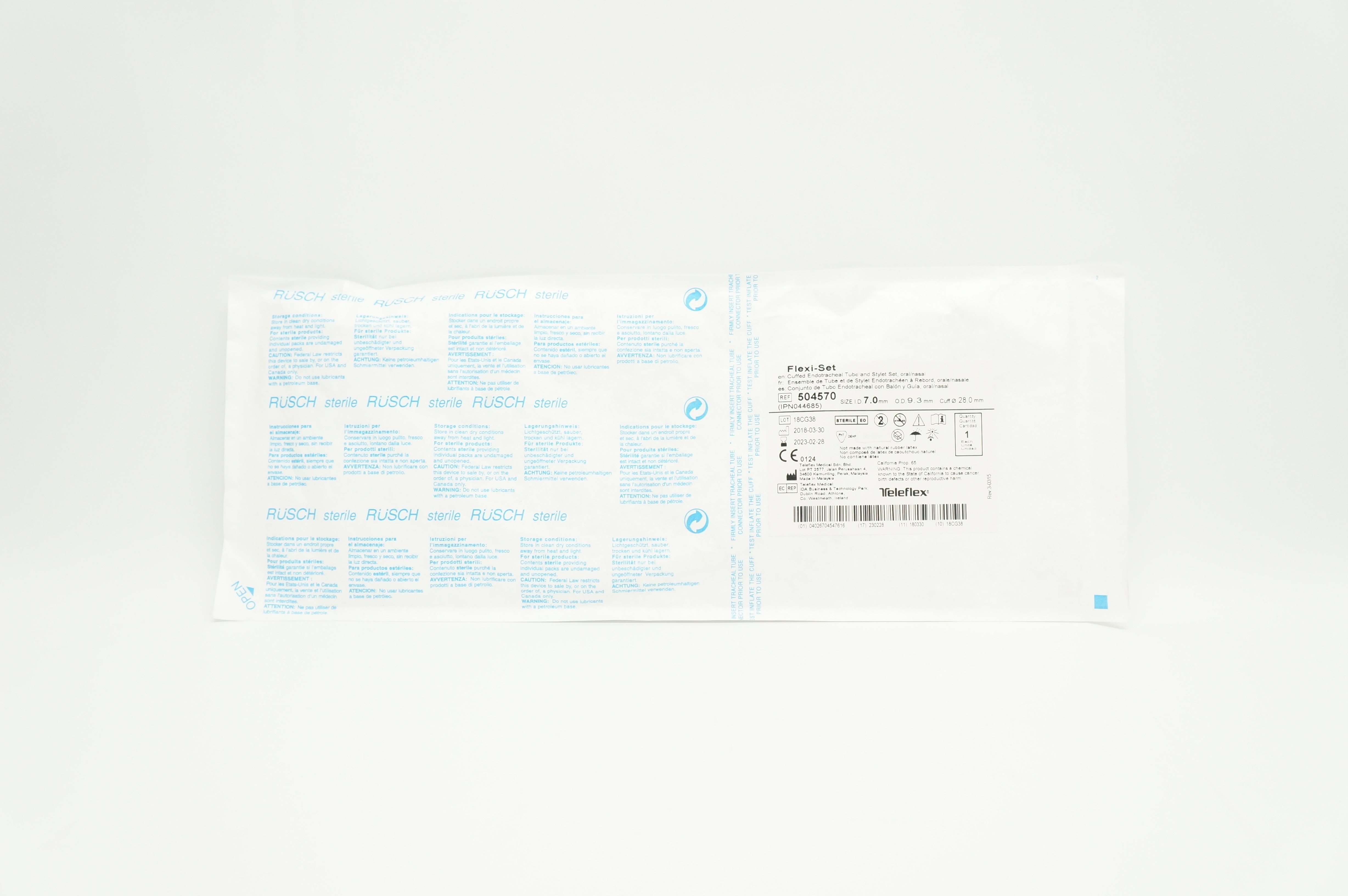 Teleflex 504570 Flexi-Set Cuffed Endotracheal Tube and Stylet Set 7 x 9.3 x 28mm