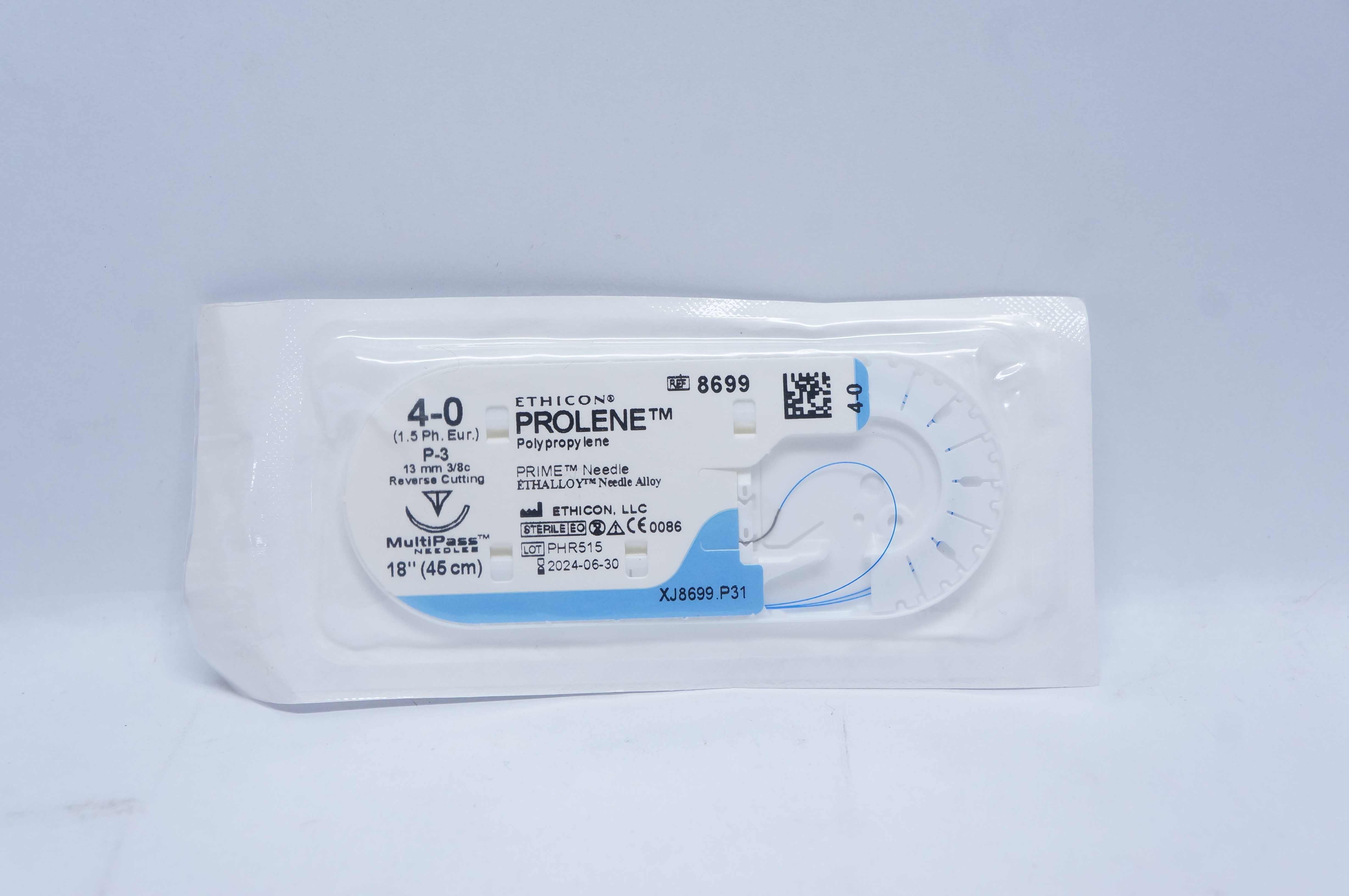 Ethicon 8699 4-0 PROLENE, P-3, 13mm 3/8c Reverse Cutting, 18inch