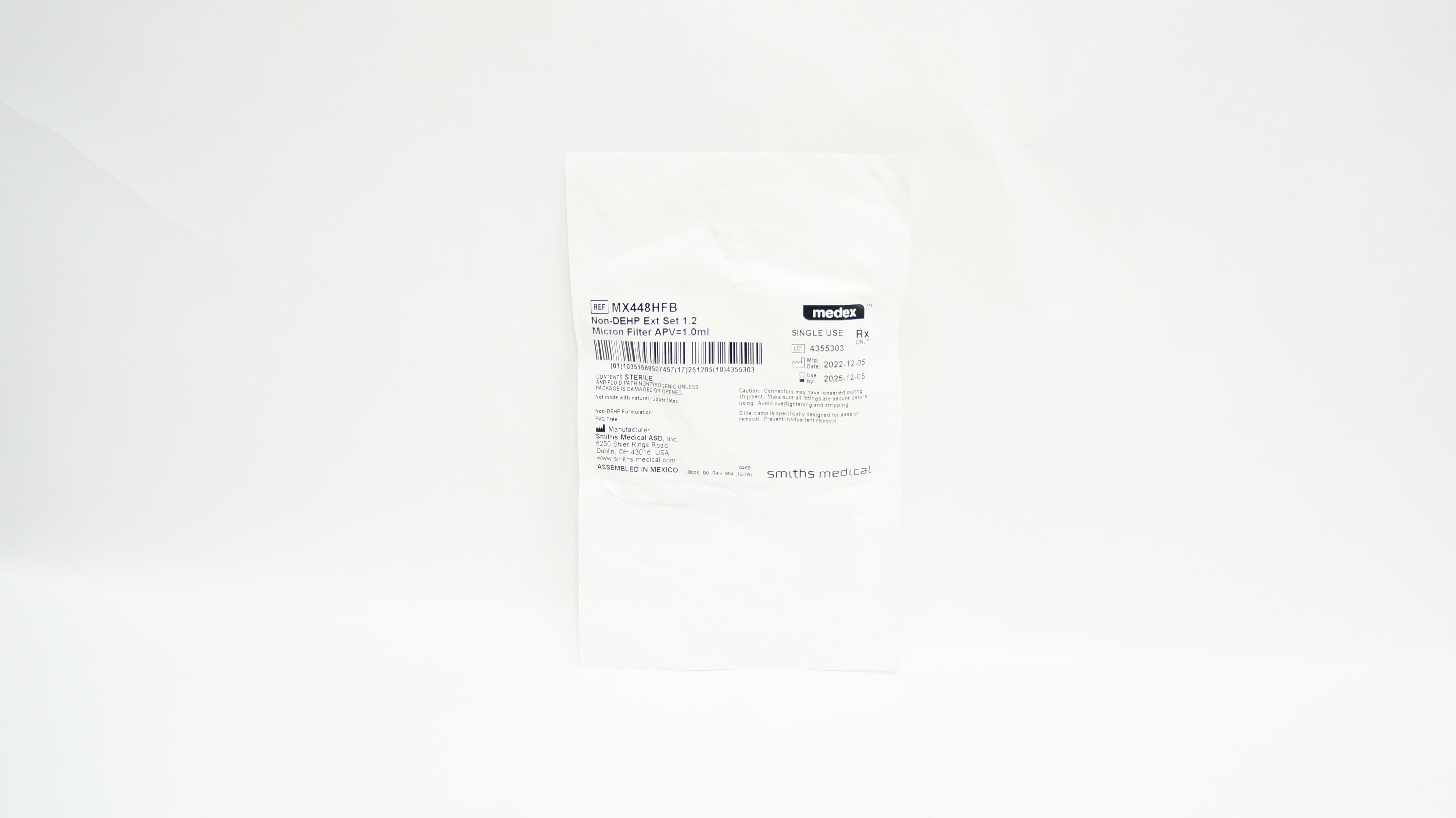 Smiths Medical MX448HFB Non-Dehp Extension Set 1.2 Micron Filter APV 1.0mL