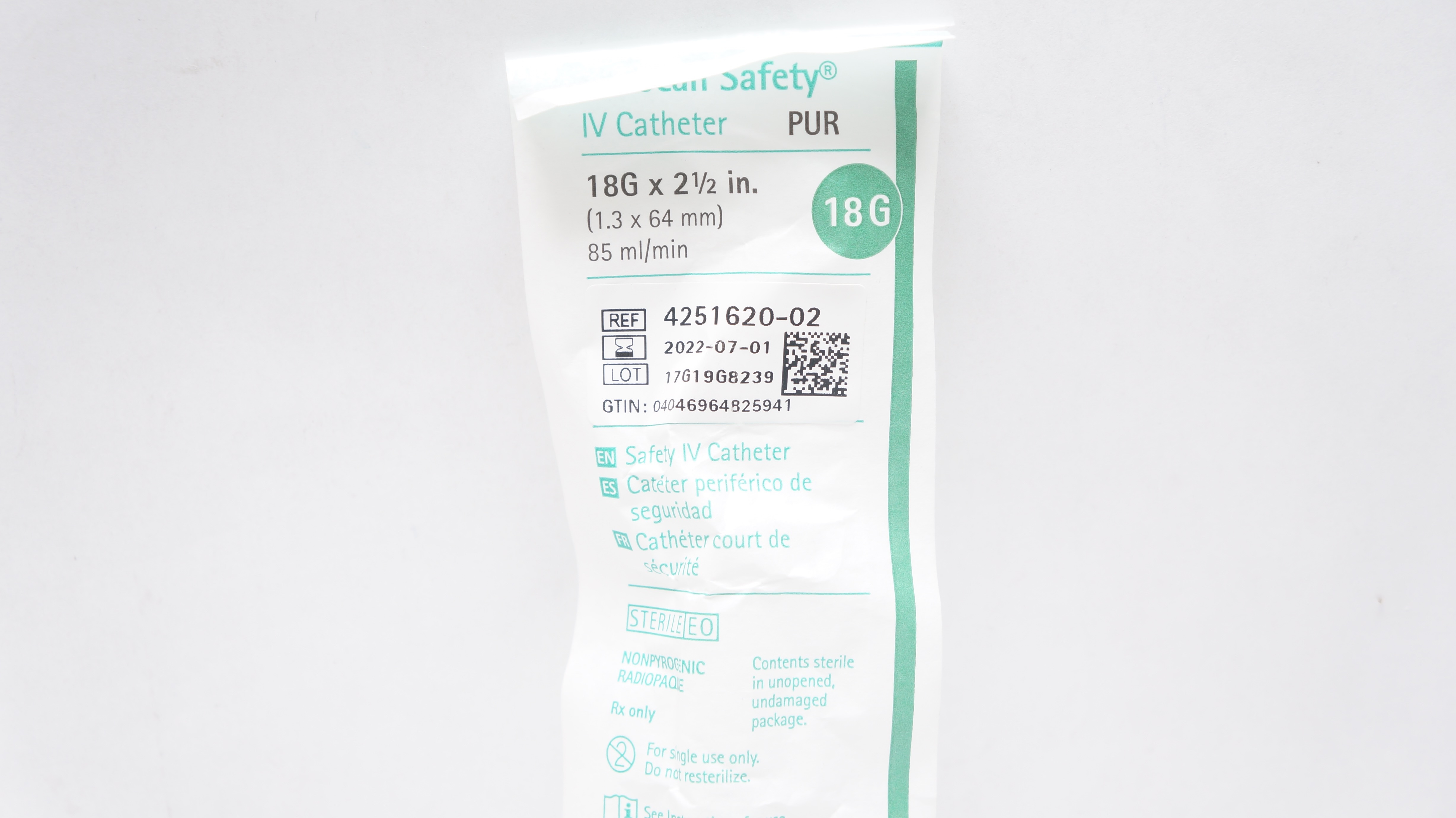 Braun 4251620-02 Introcan Safety IV Cath. 18Ga x 2-1/2inch 85mL/min (x)