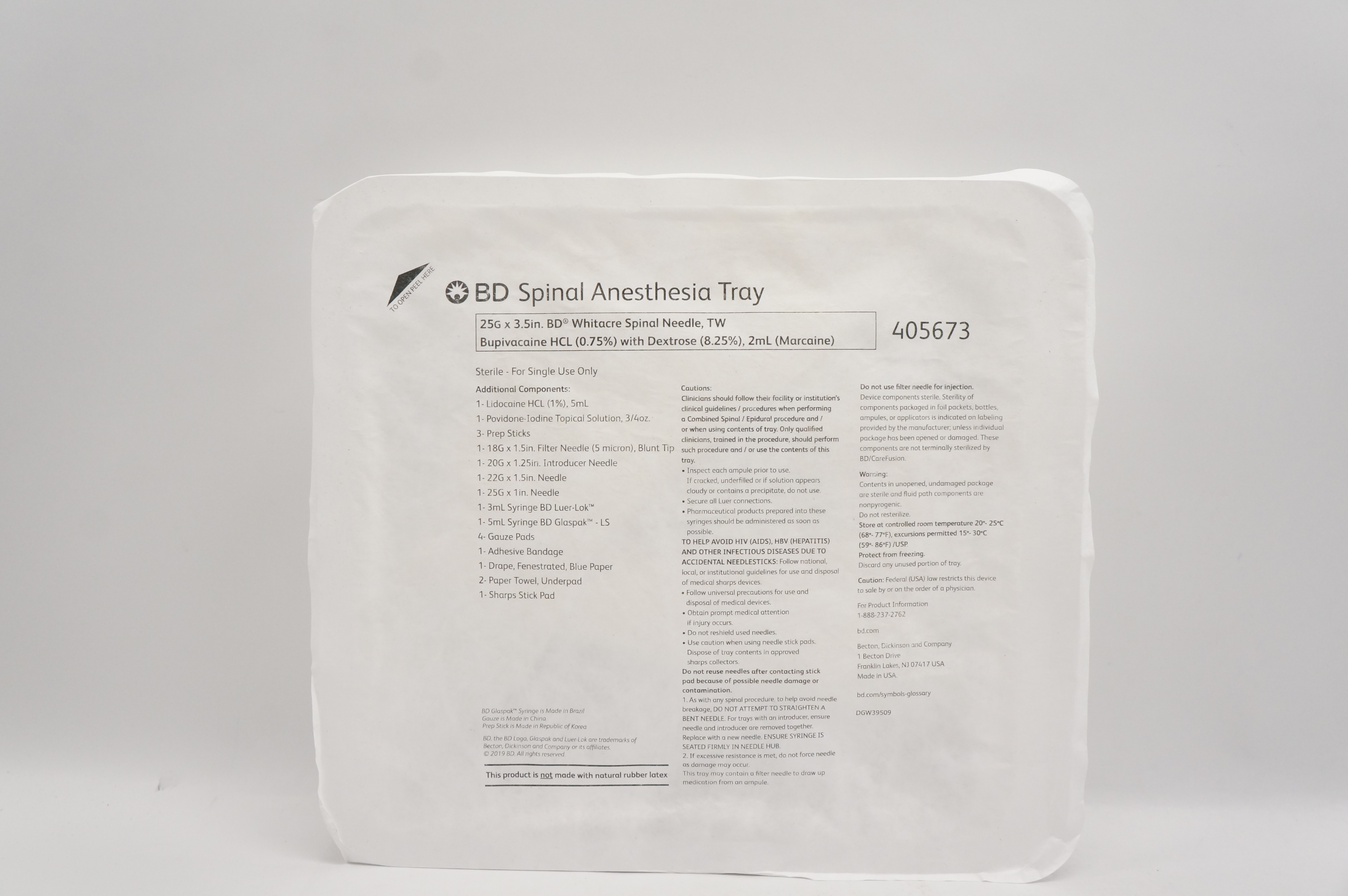 BD 405673 Spinal Anesthesia Tray 25G x 3.5inch