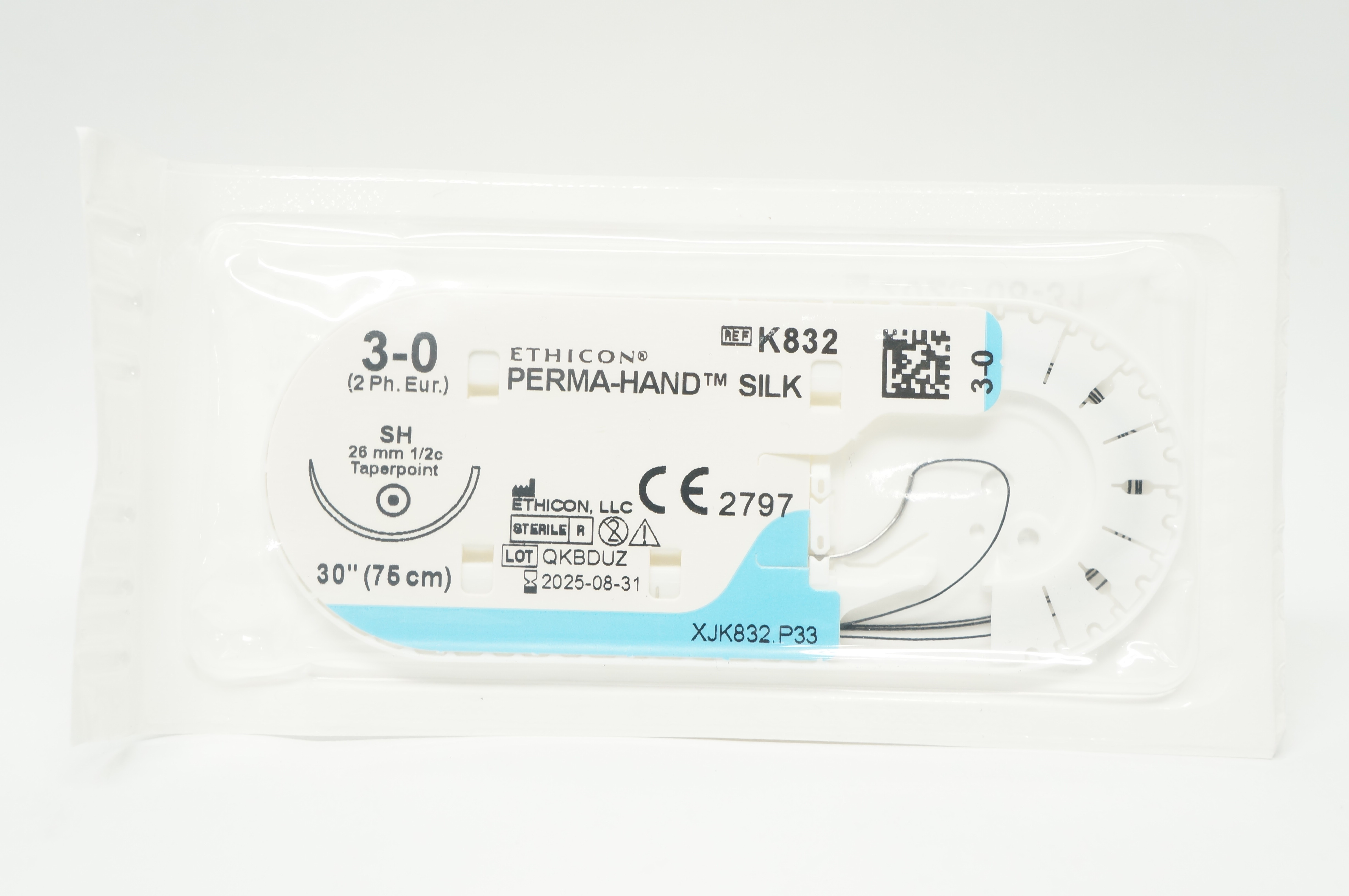 Ethicon K832 3-0 PERMA-HAND SILK SH, 26mm 1/2c Taperpoint, 30inch