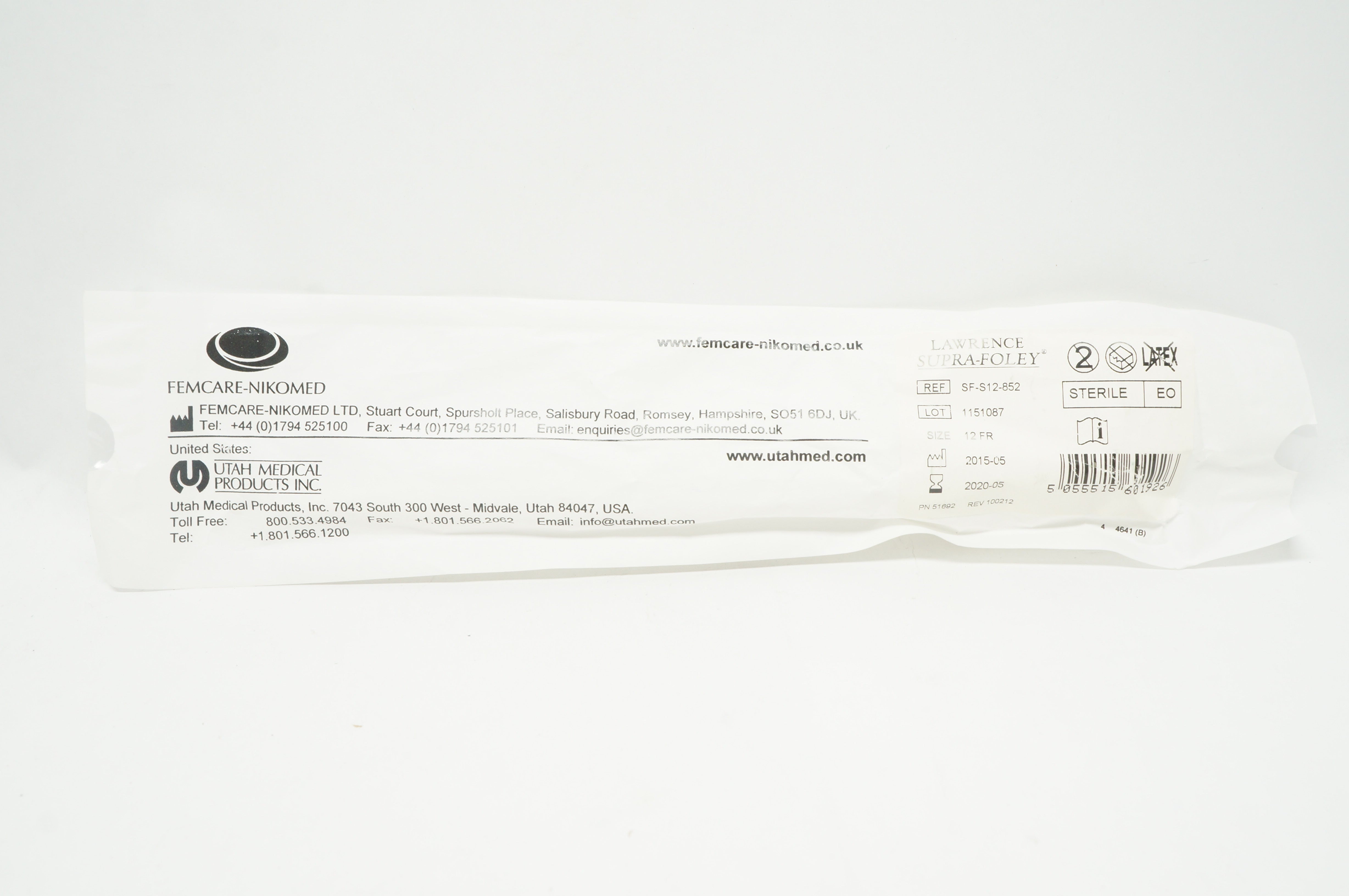 Utah Medical SF-S12-852 Lawrence Supra-Foley 12Fr (x)