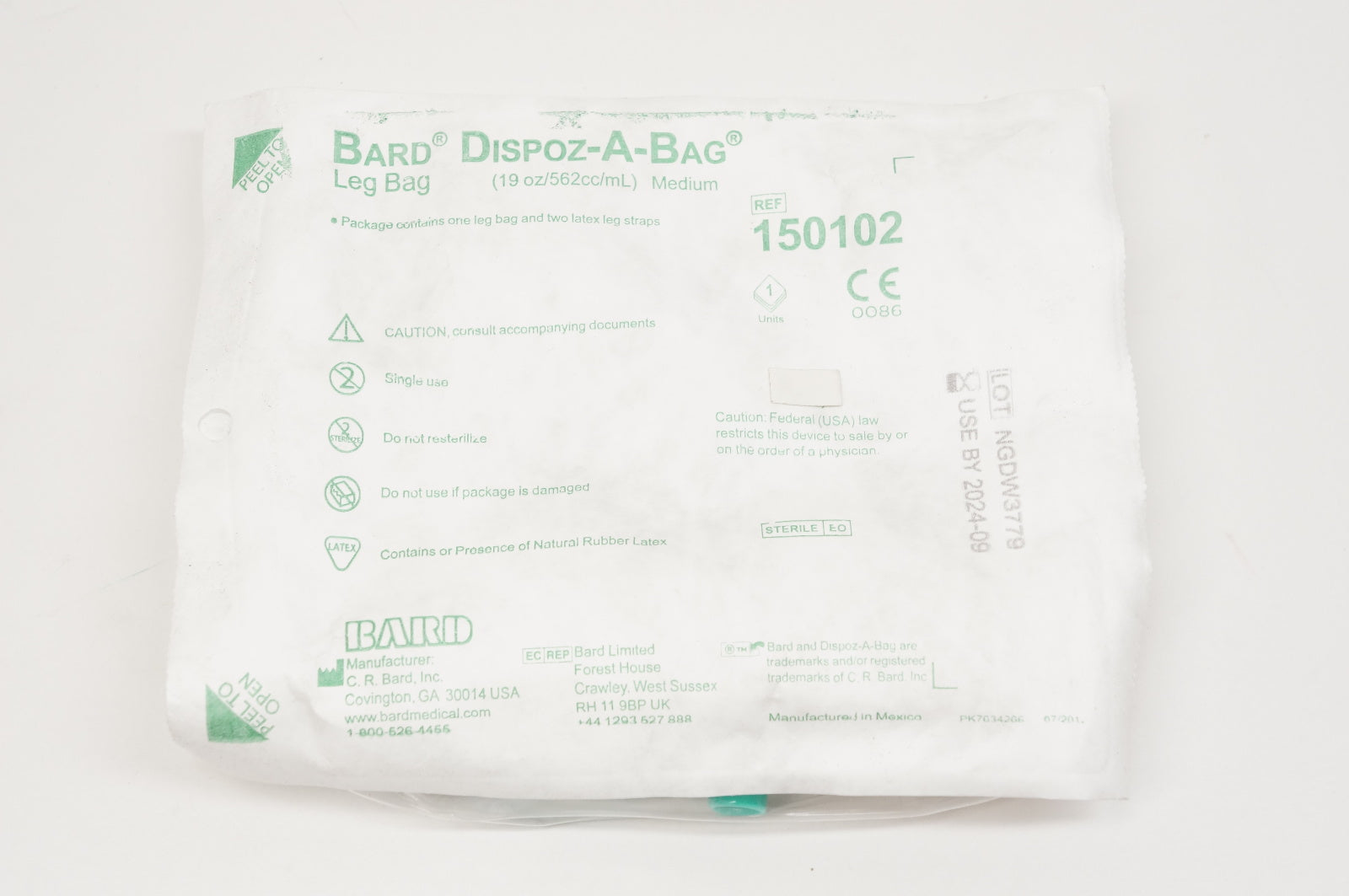 Bard 150102 Dispoz-A-Bag Leg Bag 10oz, Medium