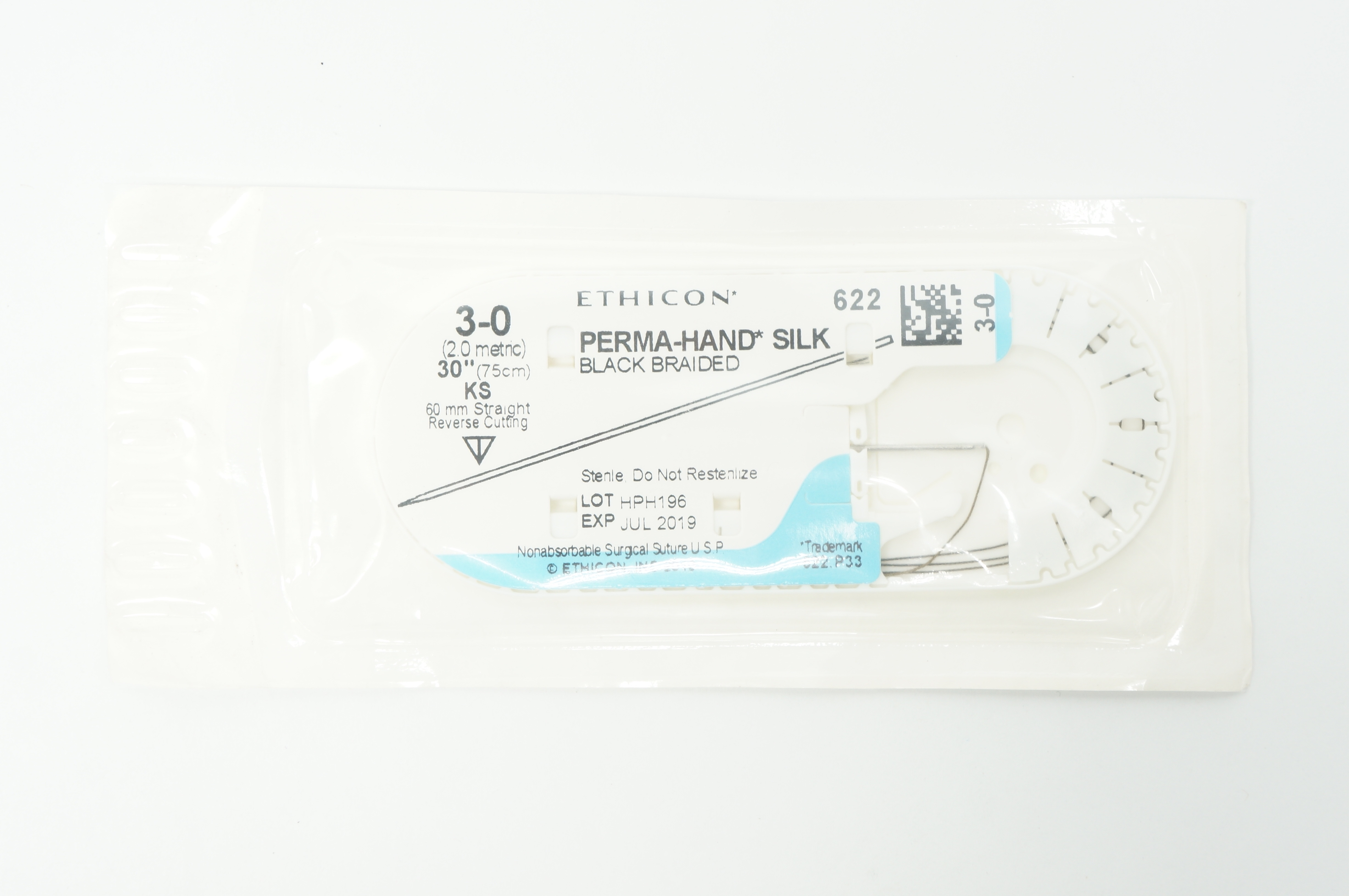 Ethicon 622 3-0 Perma-Hand Silk KS 60mm Straight Reverse Cutting, 30inch (x)