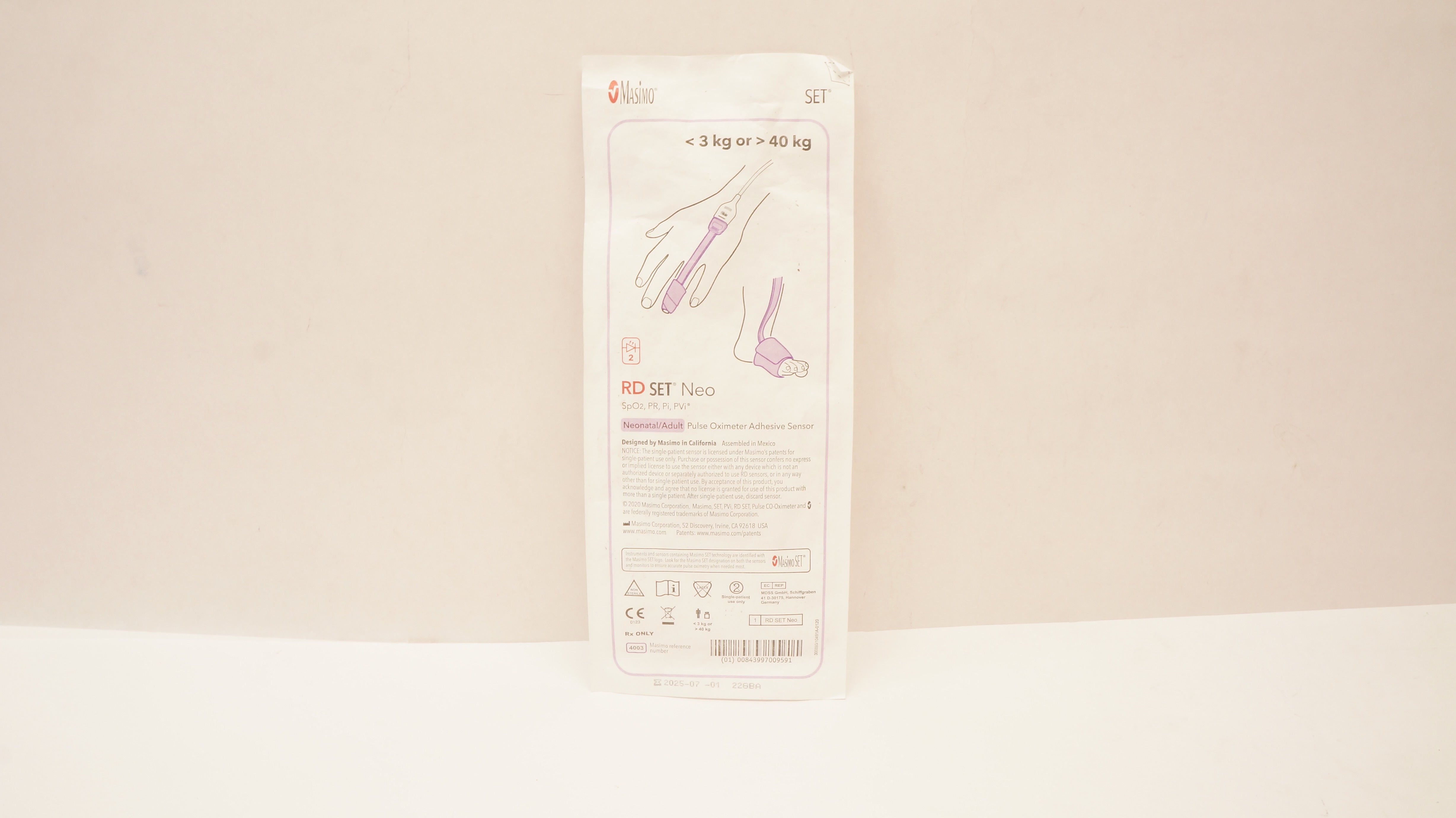 Masimo 4003 RD SET Neonatal/Adult Pulse Oximeter Adhesive Sensor <3kg or>40kg