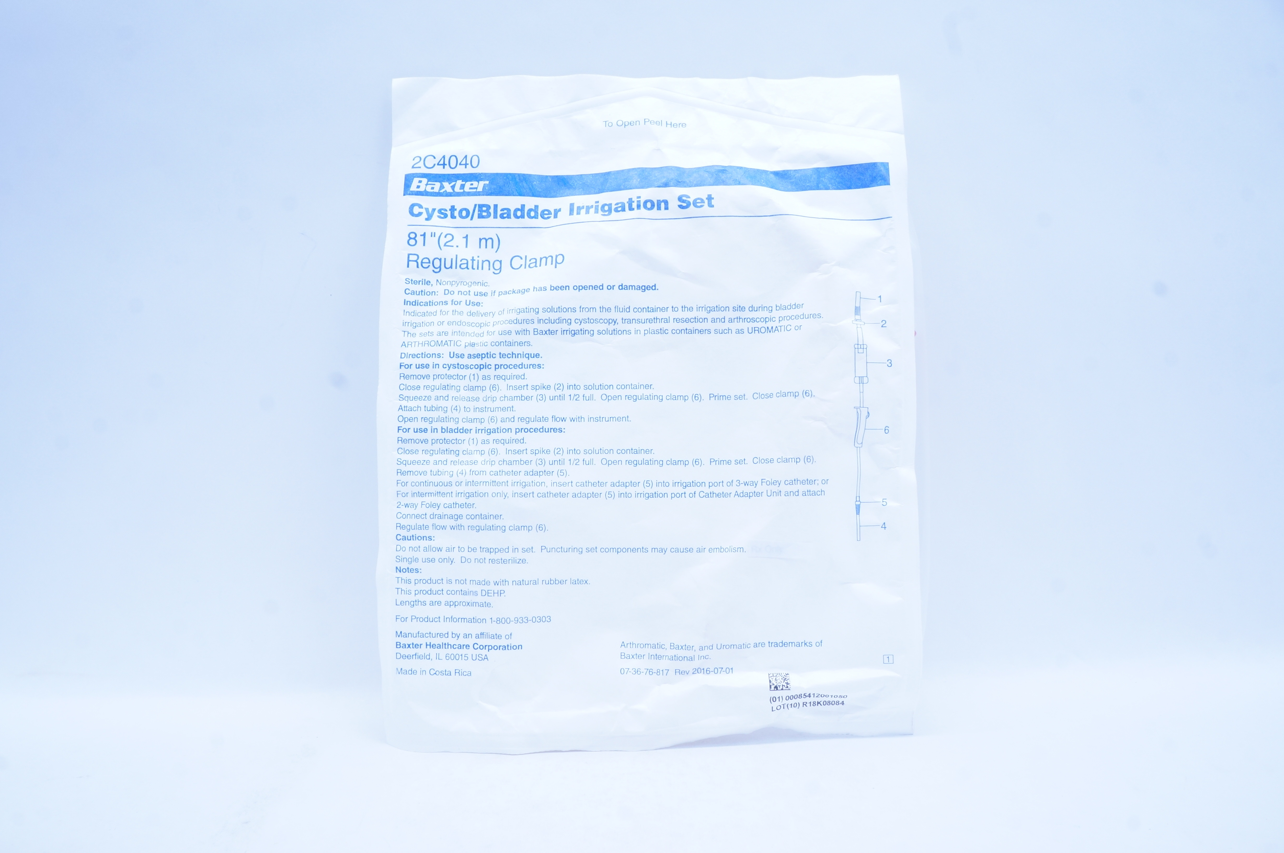 Baxter 2C4040 Cysto/Bladder Irrigation Set 81inch, Regulating Clamp