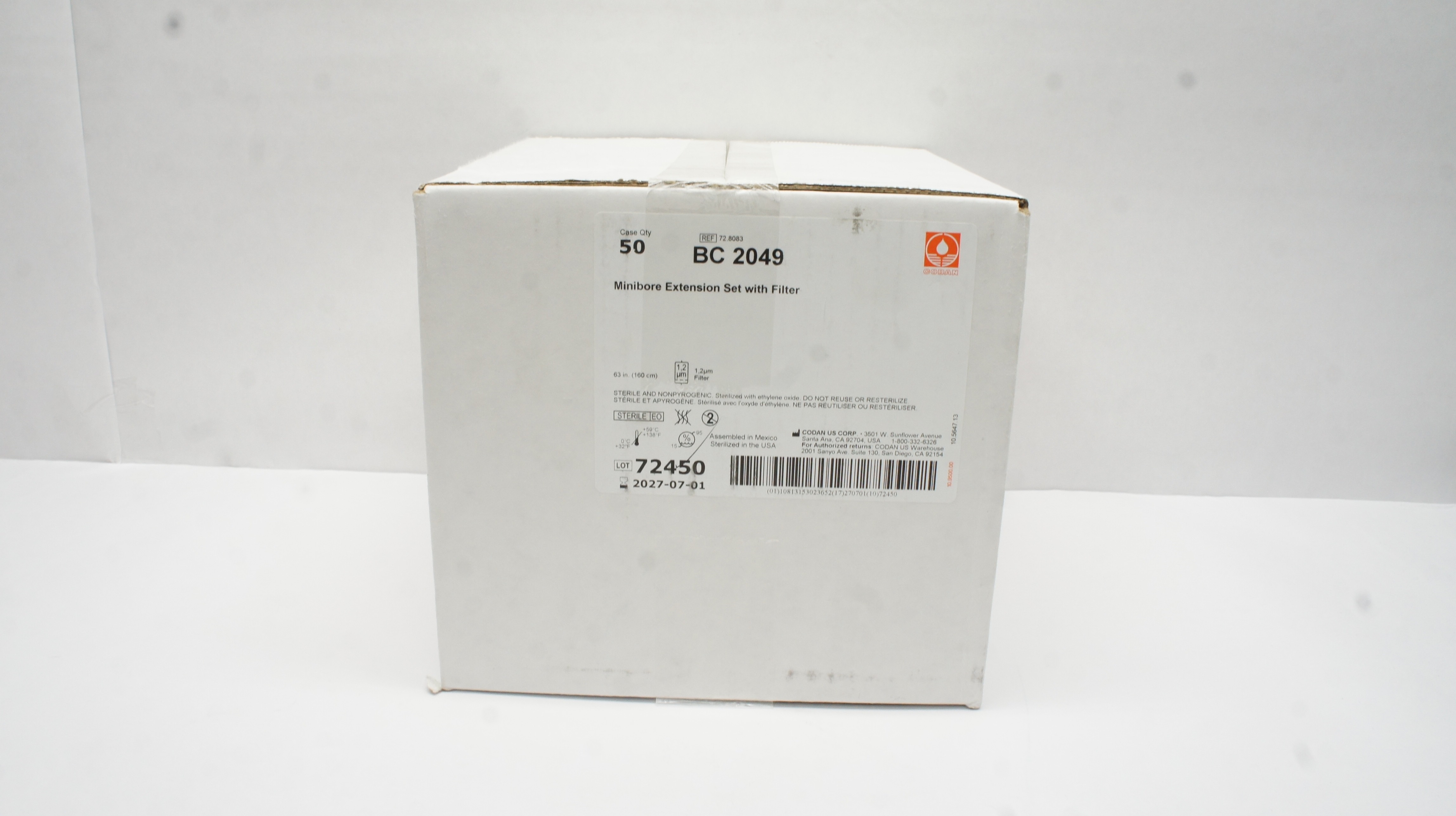 Codan 72.8083 Minibore Extension Set With Filter 63 inch x 1.2µm - Case of 50