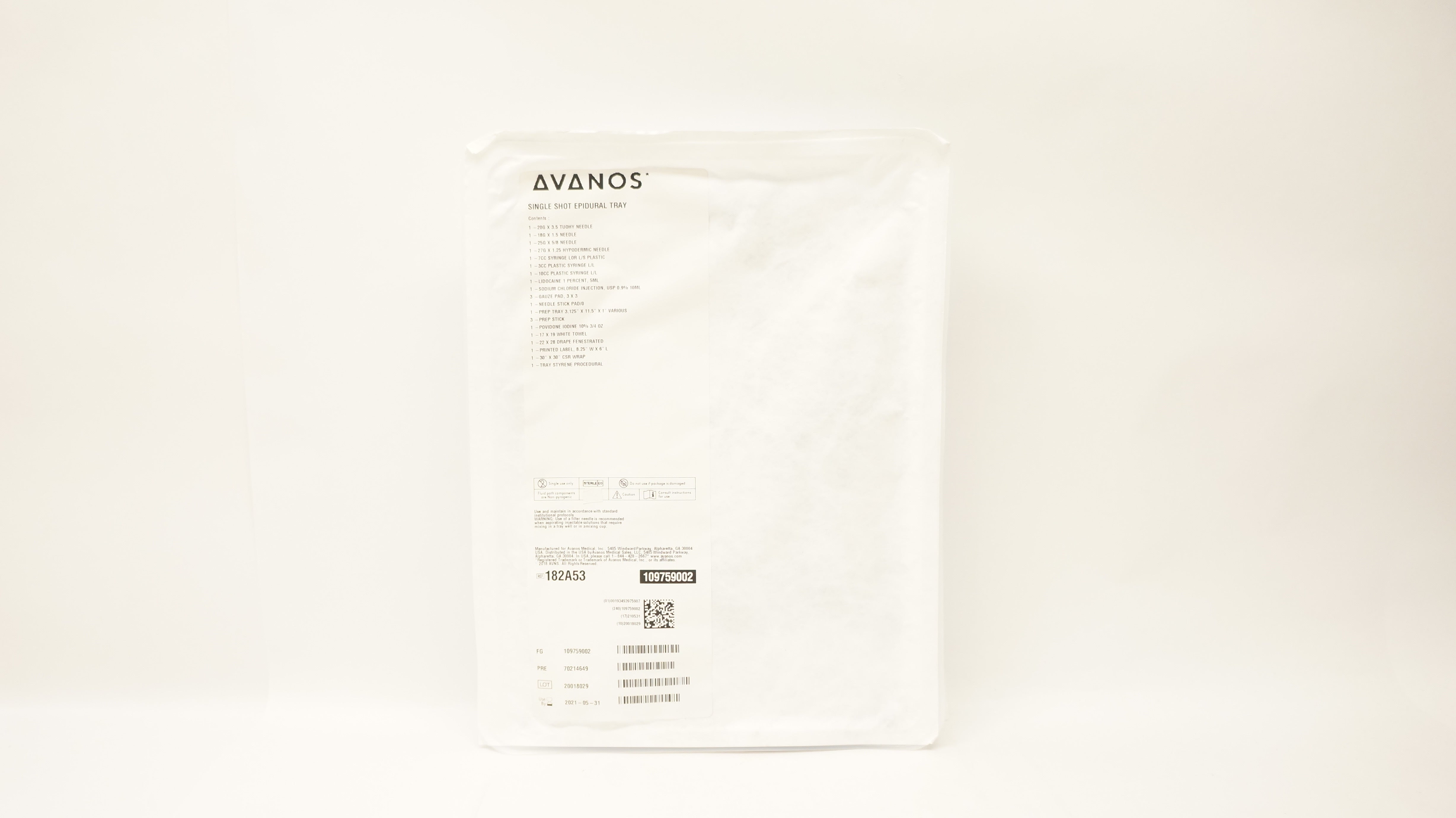 Avanos 182A53 Single Shot Epidural Tray (x)