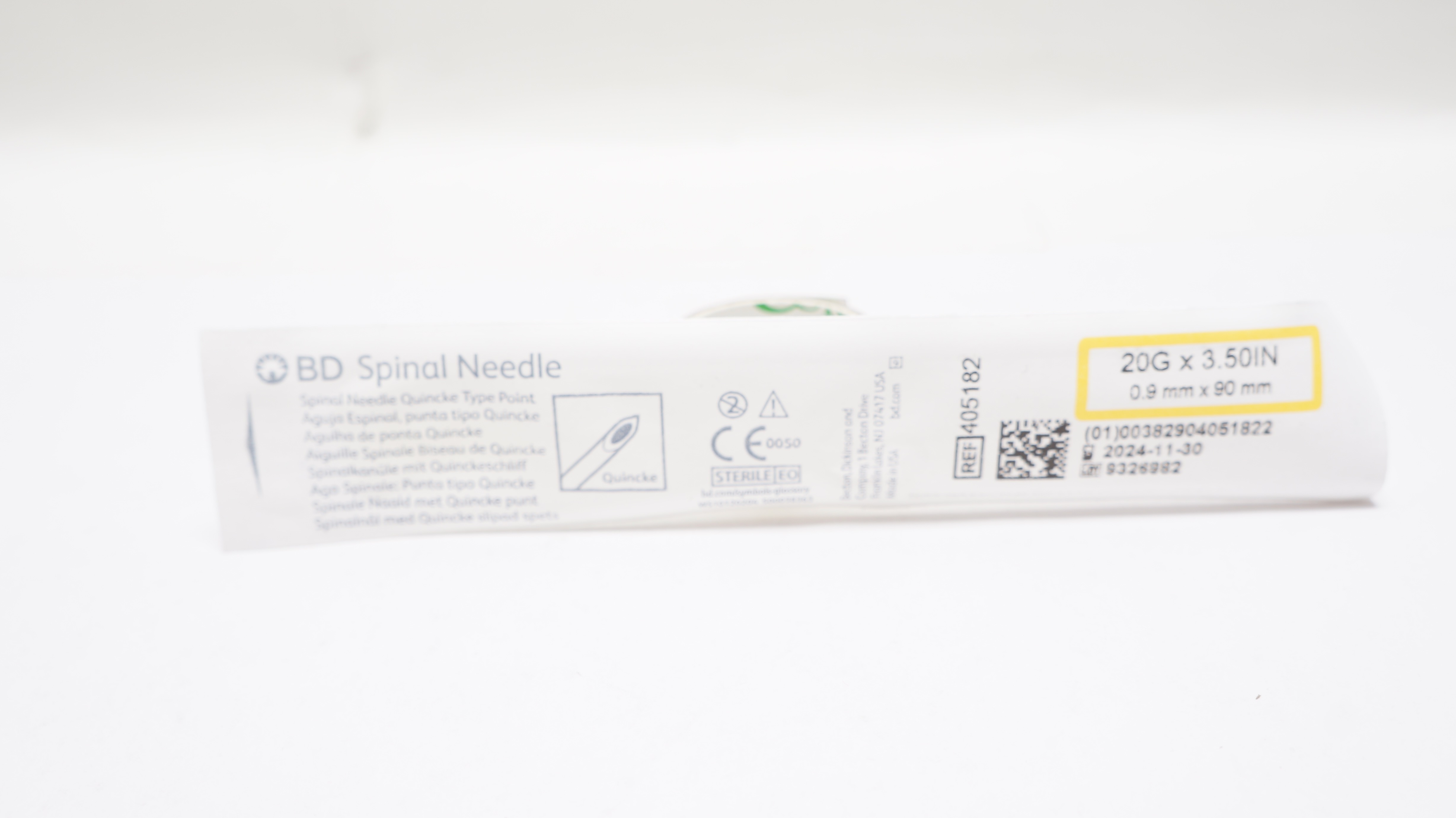 BD 405182 Spinal Ndle Quincke Type Point, 20G x 3.50 inch