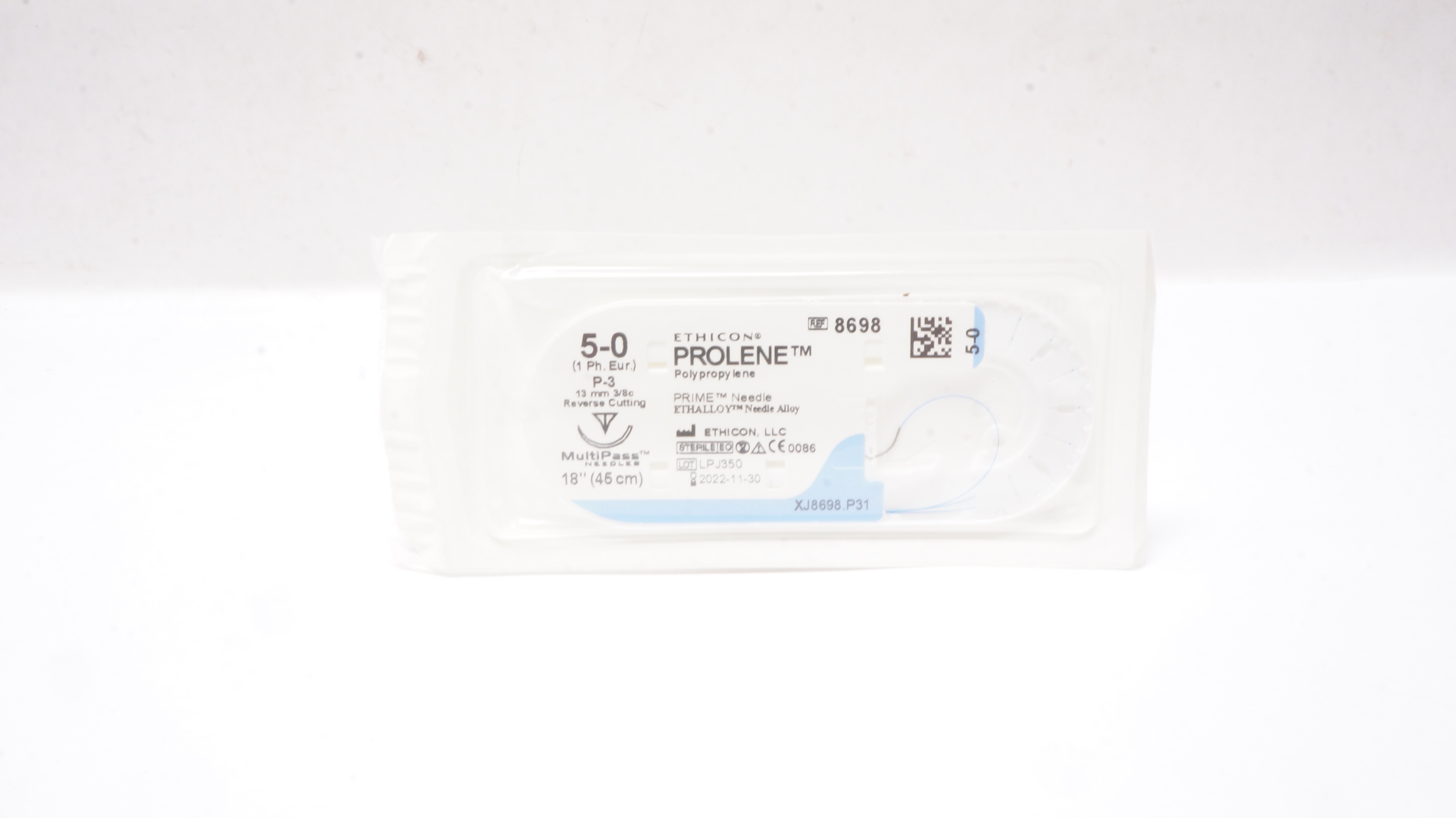 Ethicon 8698 5-0 PROLENE, P-3, 13mm 3/8c Reverse Cutting, 18inch (x)