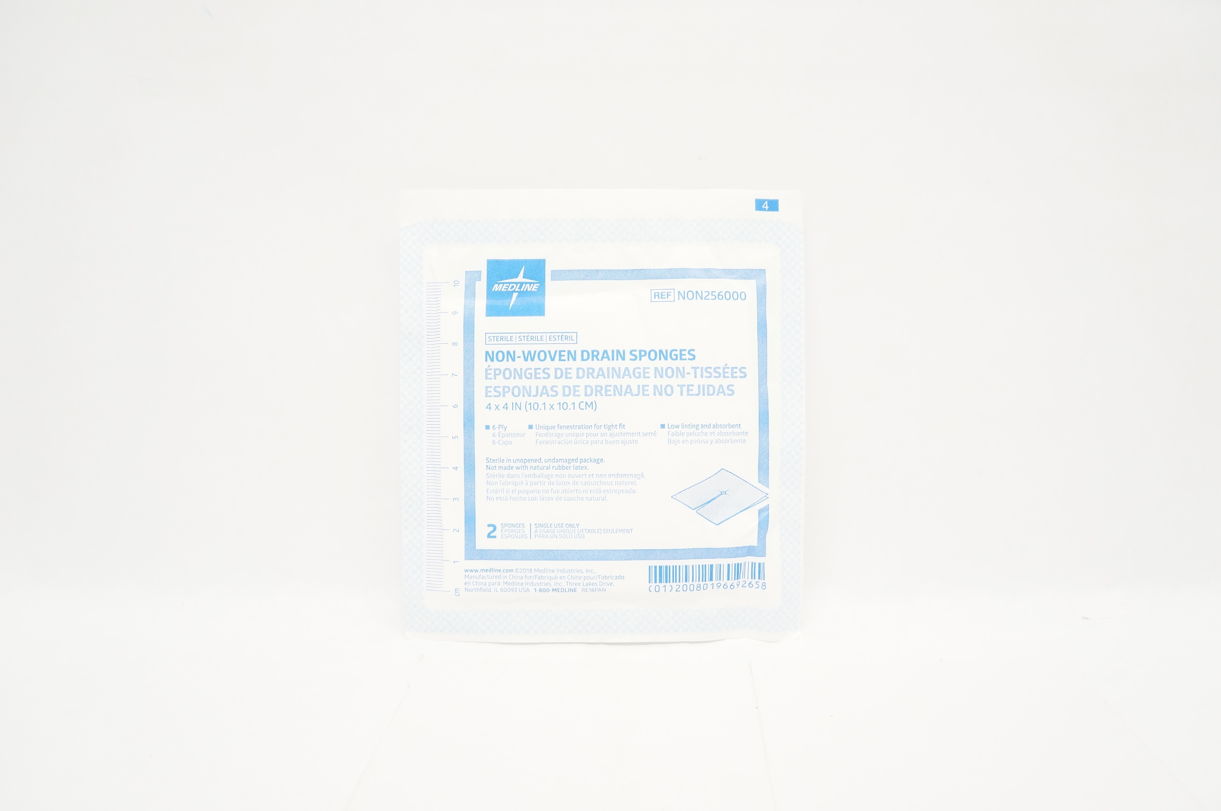 Medline NON256000 Non-Woven Drain Sponges 6-Ply 4inch x 4inch - Pack of 2
