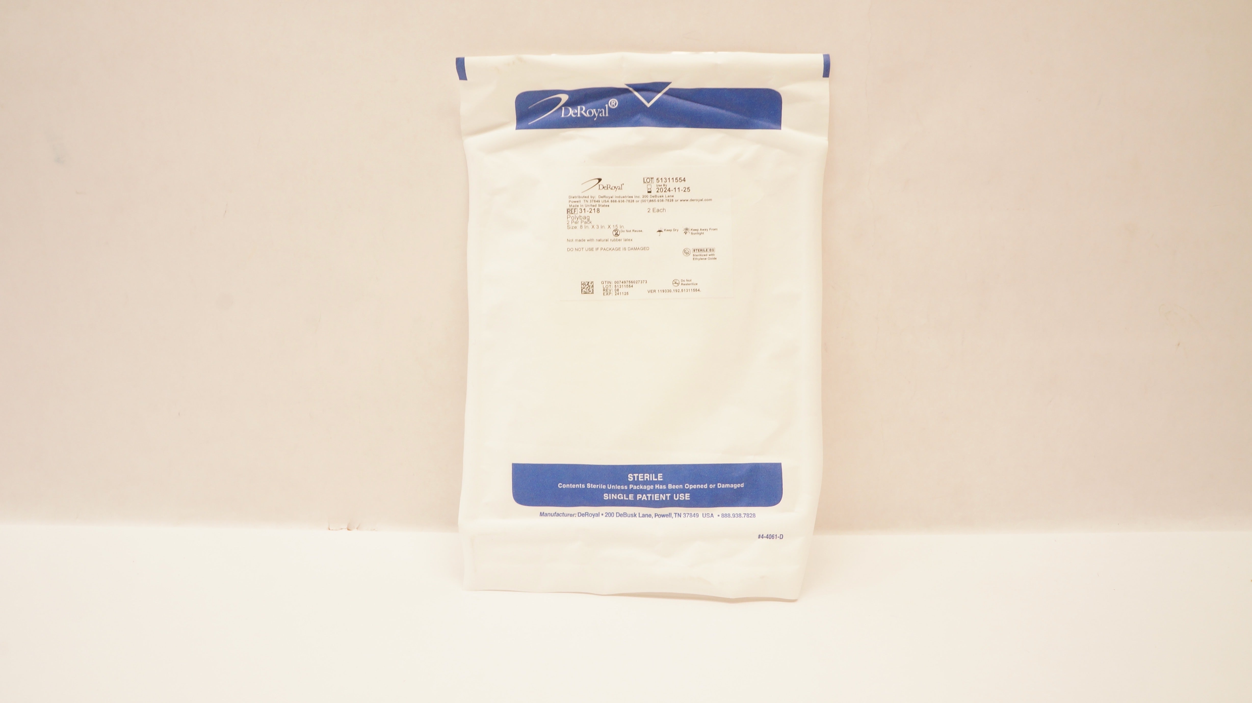 DeRoyal 31-218 Polybag 8 inch x 3 inch x 15 inch - Pack of 2