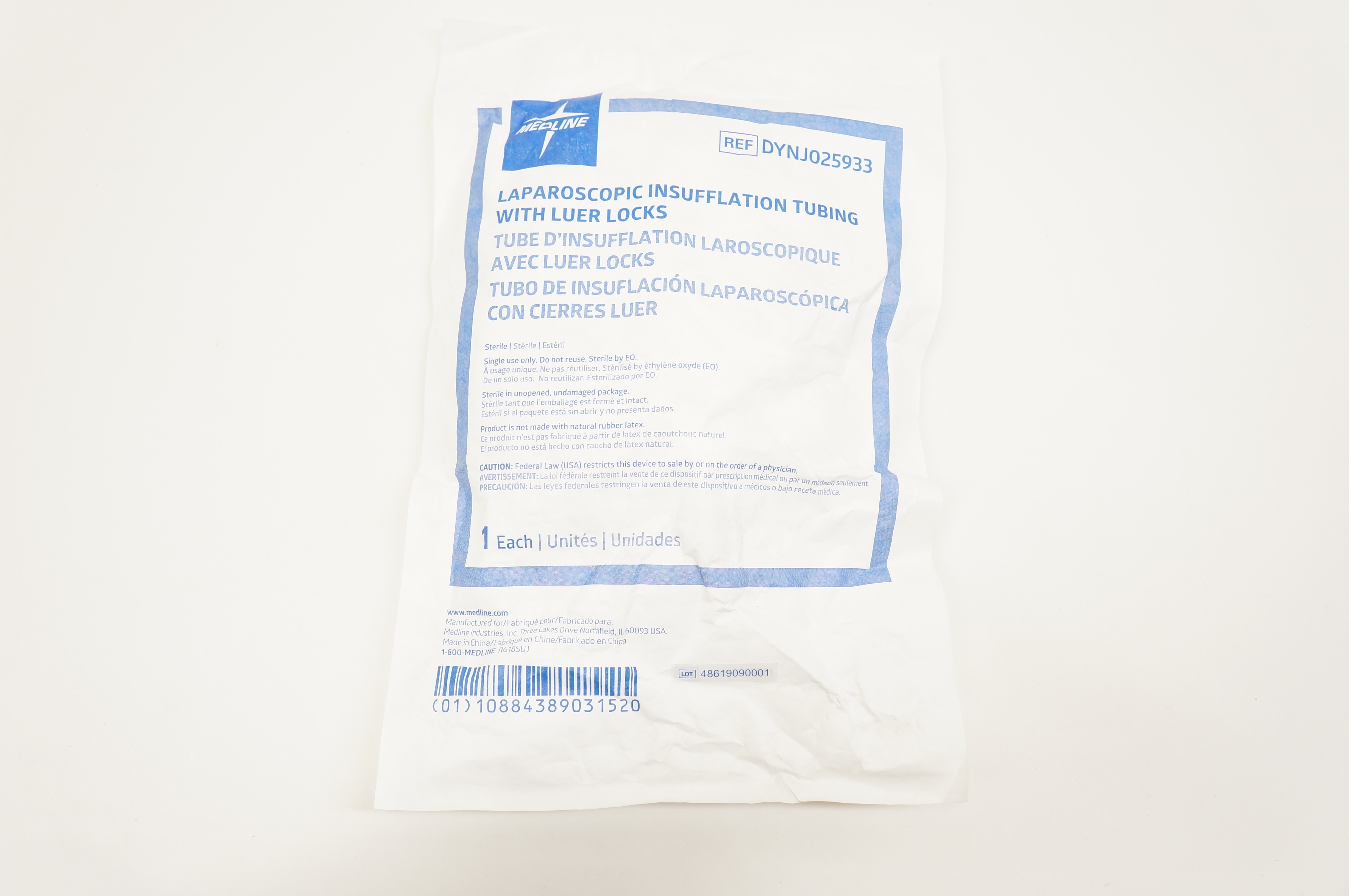 Medline DYNJ025933 Laparoscopic Insufflation Tubing with Luer Locks