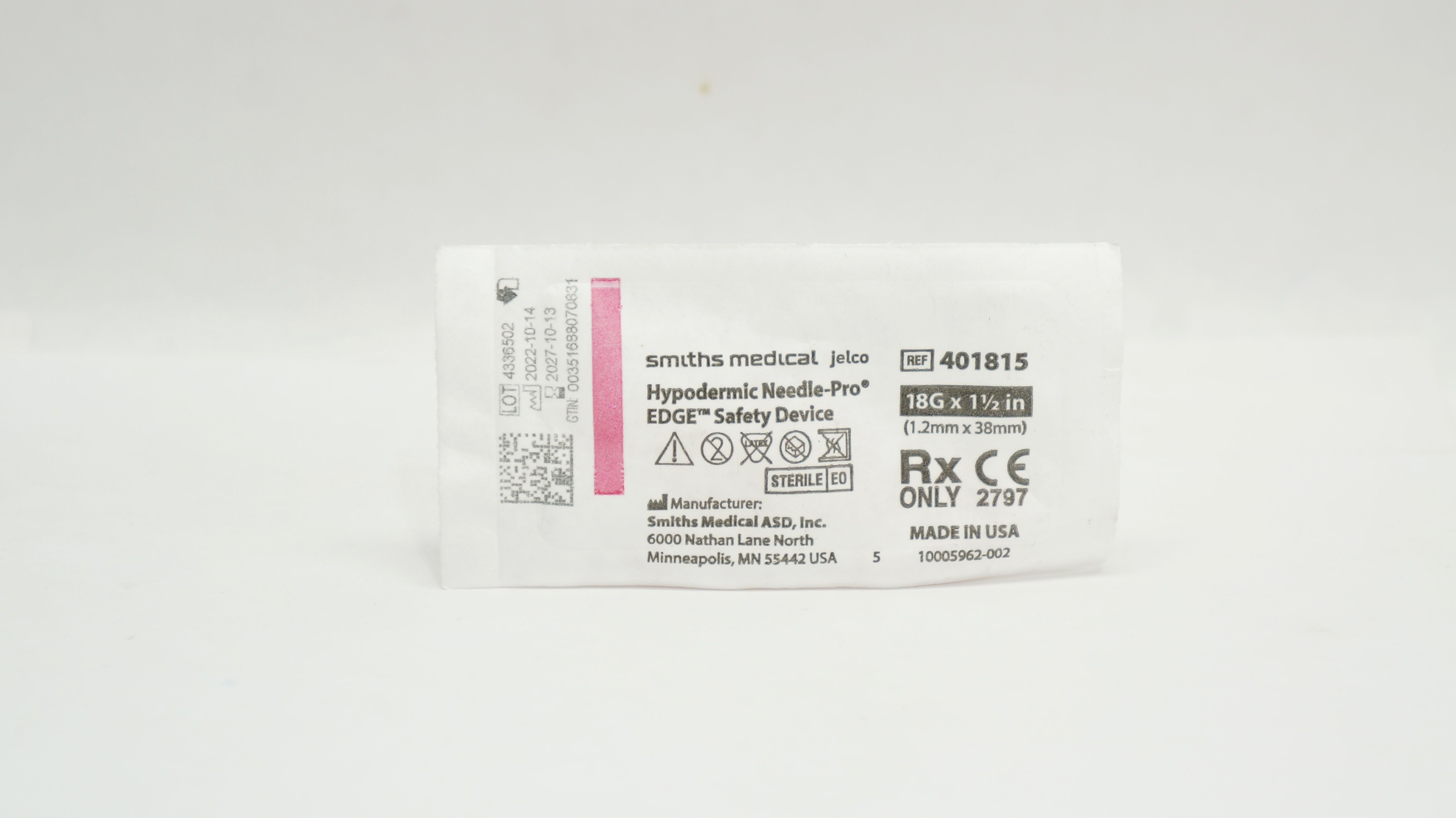 Smiths Medical 401815 Jelco Hypodermic Needle-Pro Safety Device 18G x 1 1/2inch