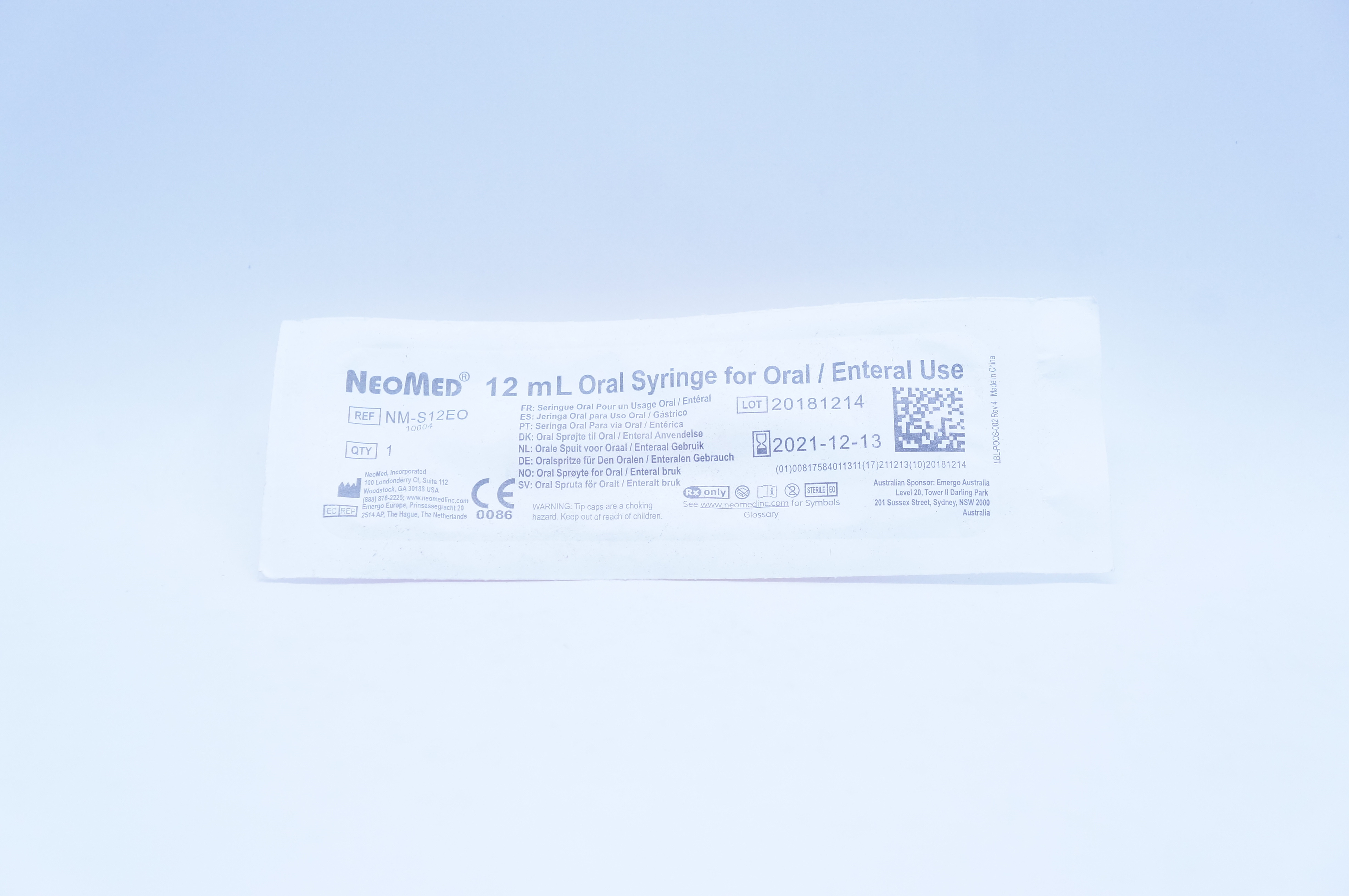 NeoMed NM-S12EO 12ml Oral Syringe for Oral / Enteral Use