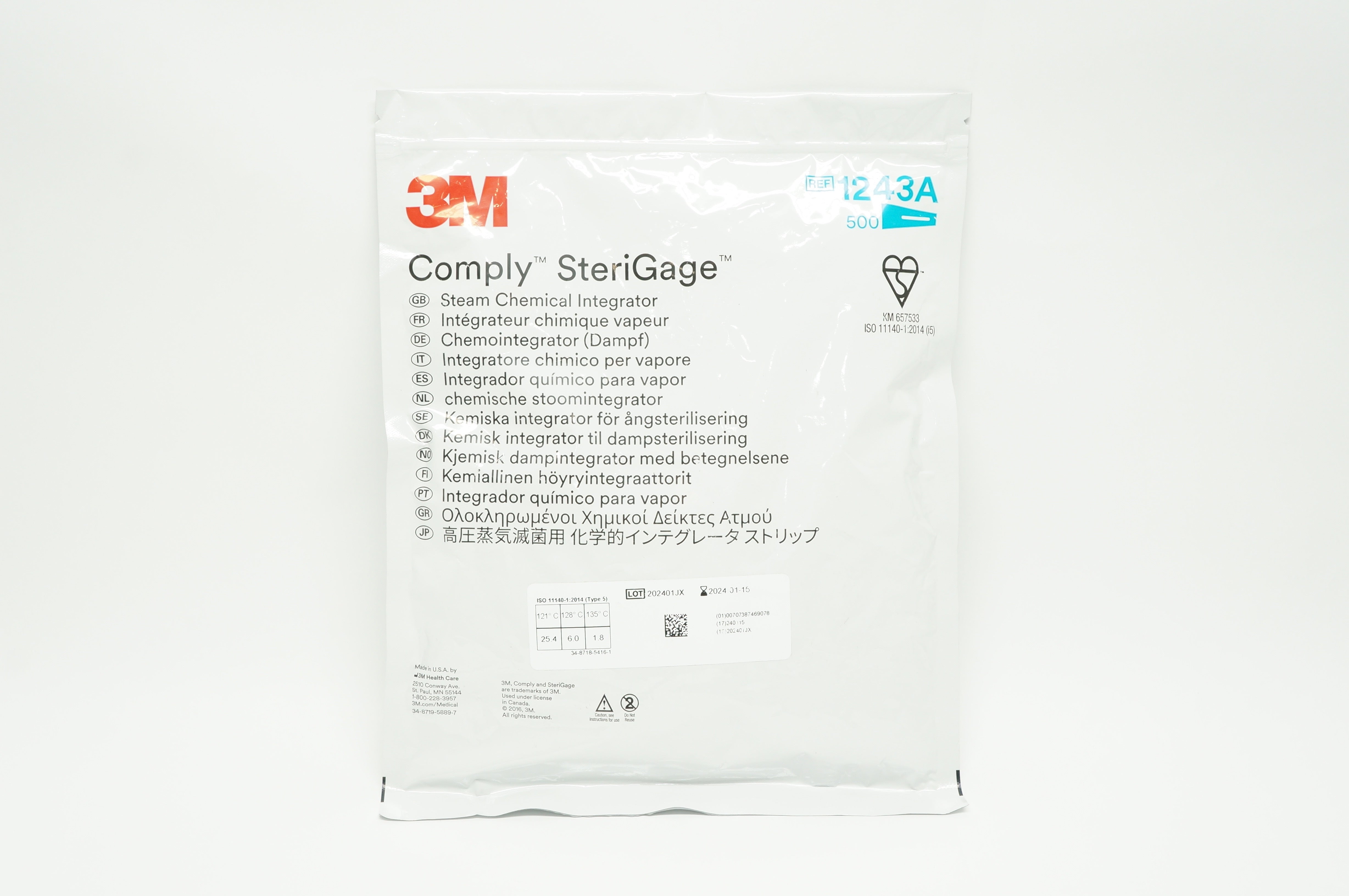 3M 1243A Comply SteriGage Steam Chemical Integrator (x) - Pack of 500