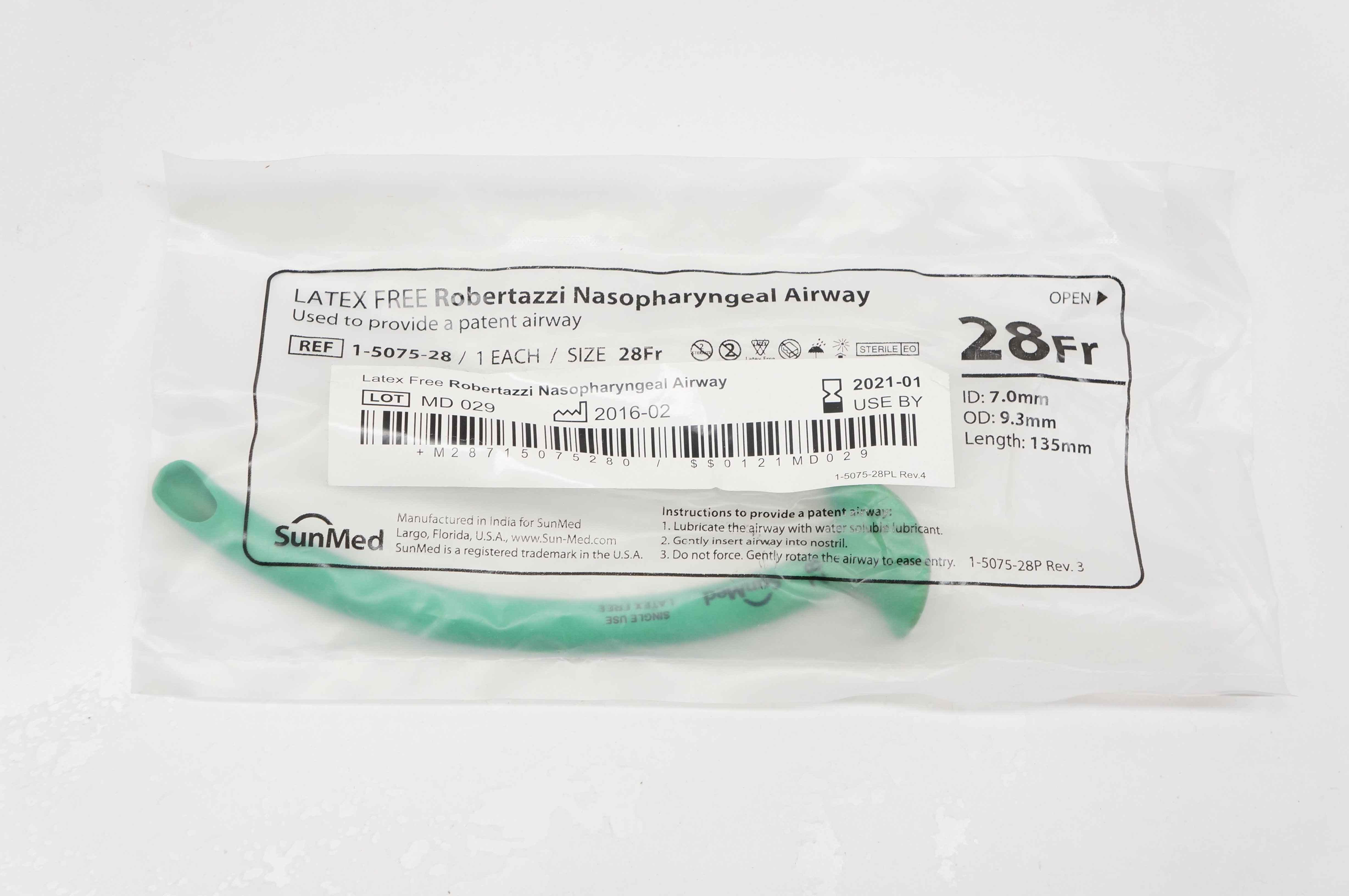 SunMed 1-5075-28 Robertazzi Nasopharyngeal Airway 28Fr.