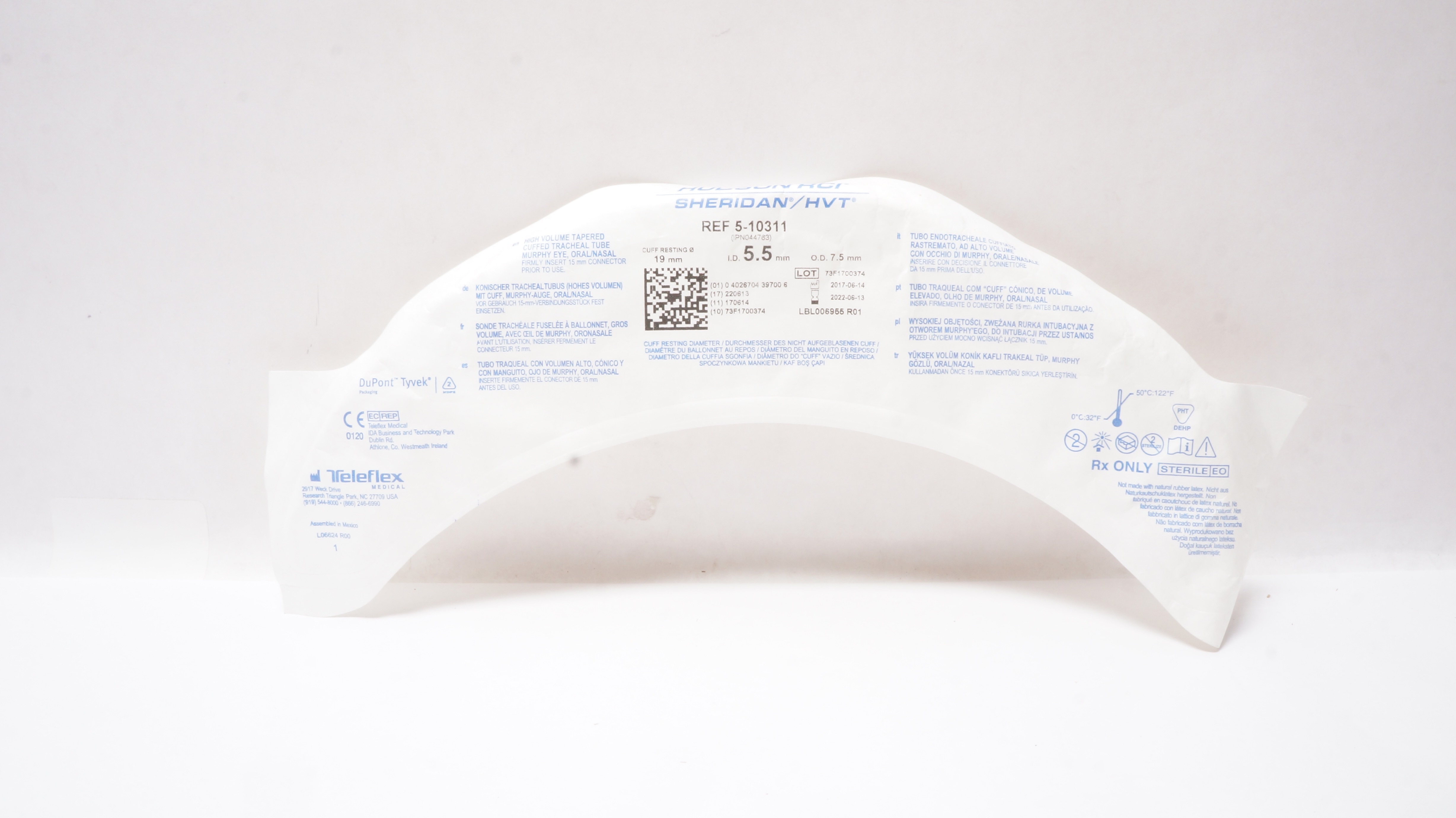 Teleflex 5-10311 Hudson RCI Cuffed Tracheal Tube 5.5mmID x 7.5mmOD x 19mm(x)