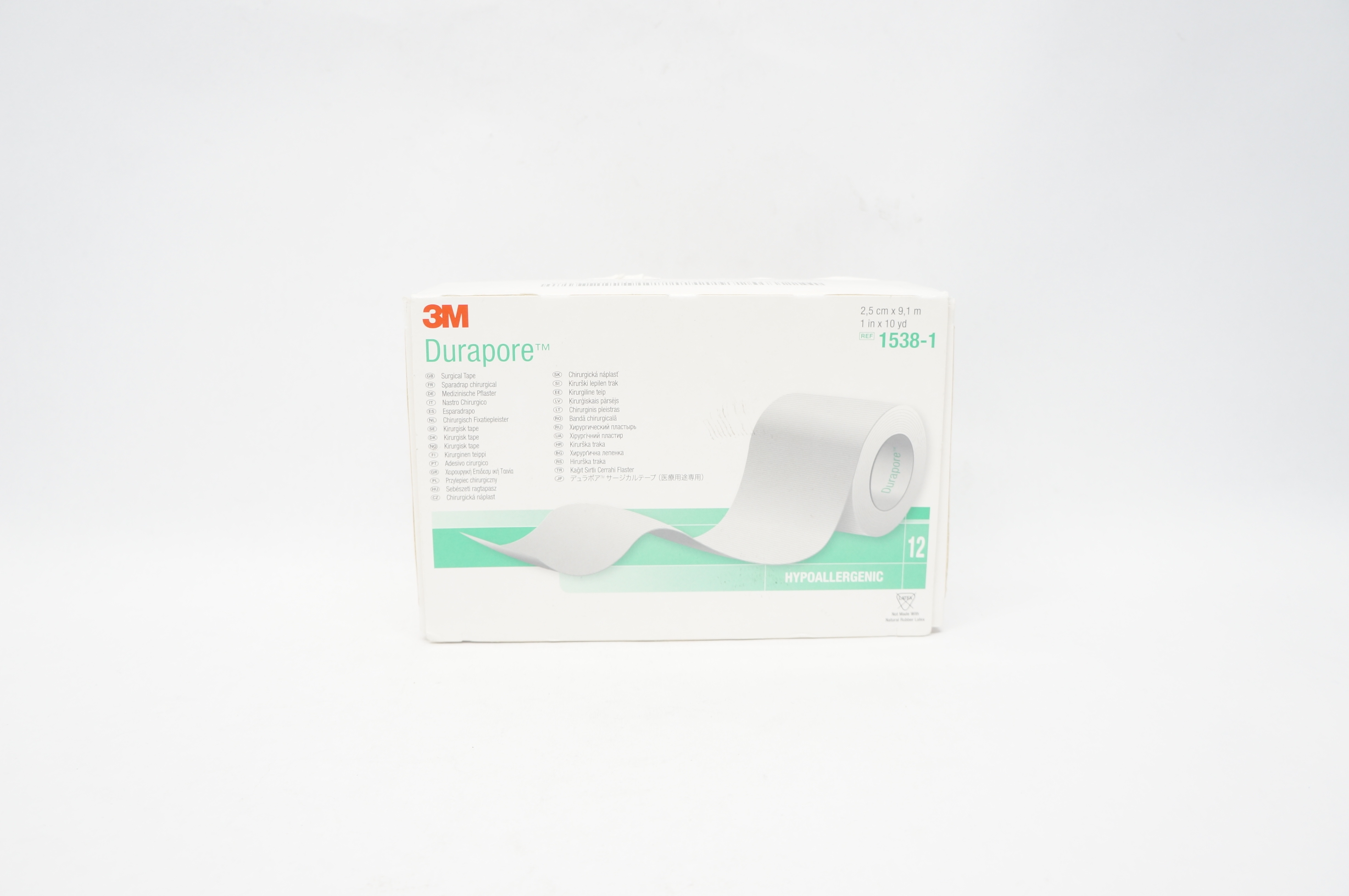 3M 1538-1 Durapore Surgical Tape 1inch x 10yd. - Box of 12