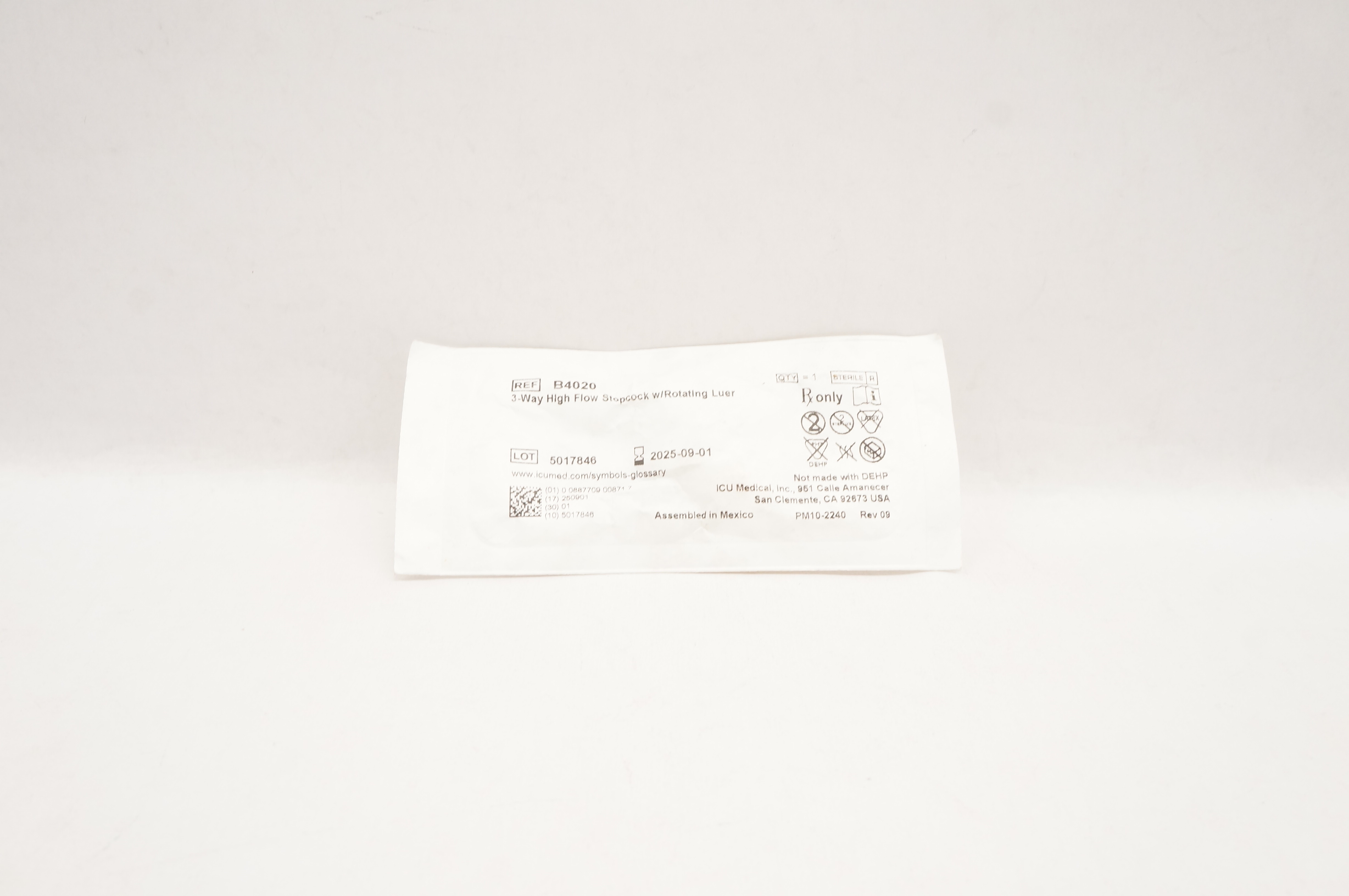 ICU Medical B4020 3-Way High Flow Stopcock w/Rotating Luer