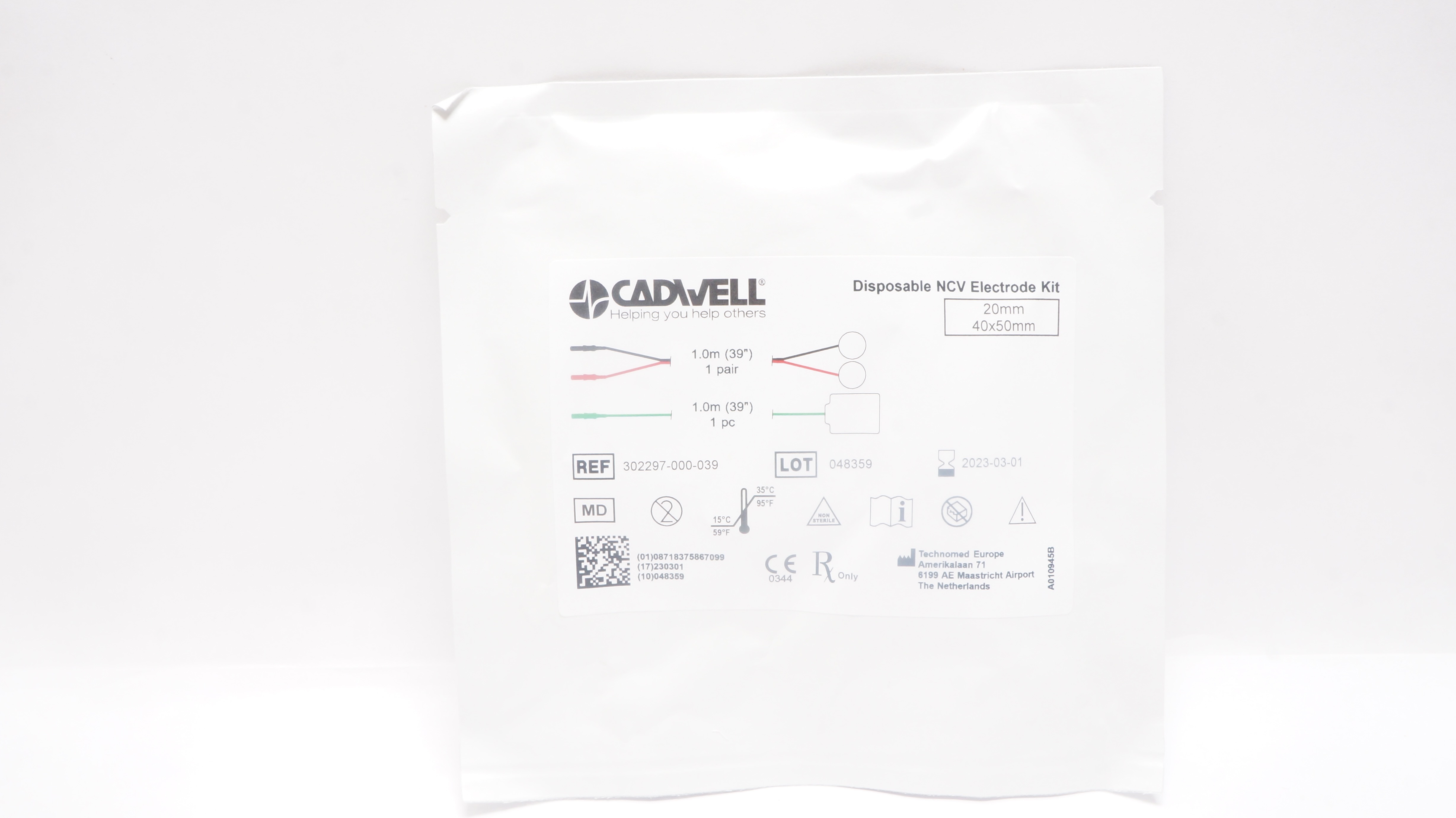 Technomed 302297-000-039 Cadivell Disposable NCV Electrode Kit 20mm,40 x 50mm(x)