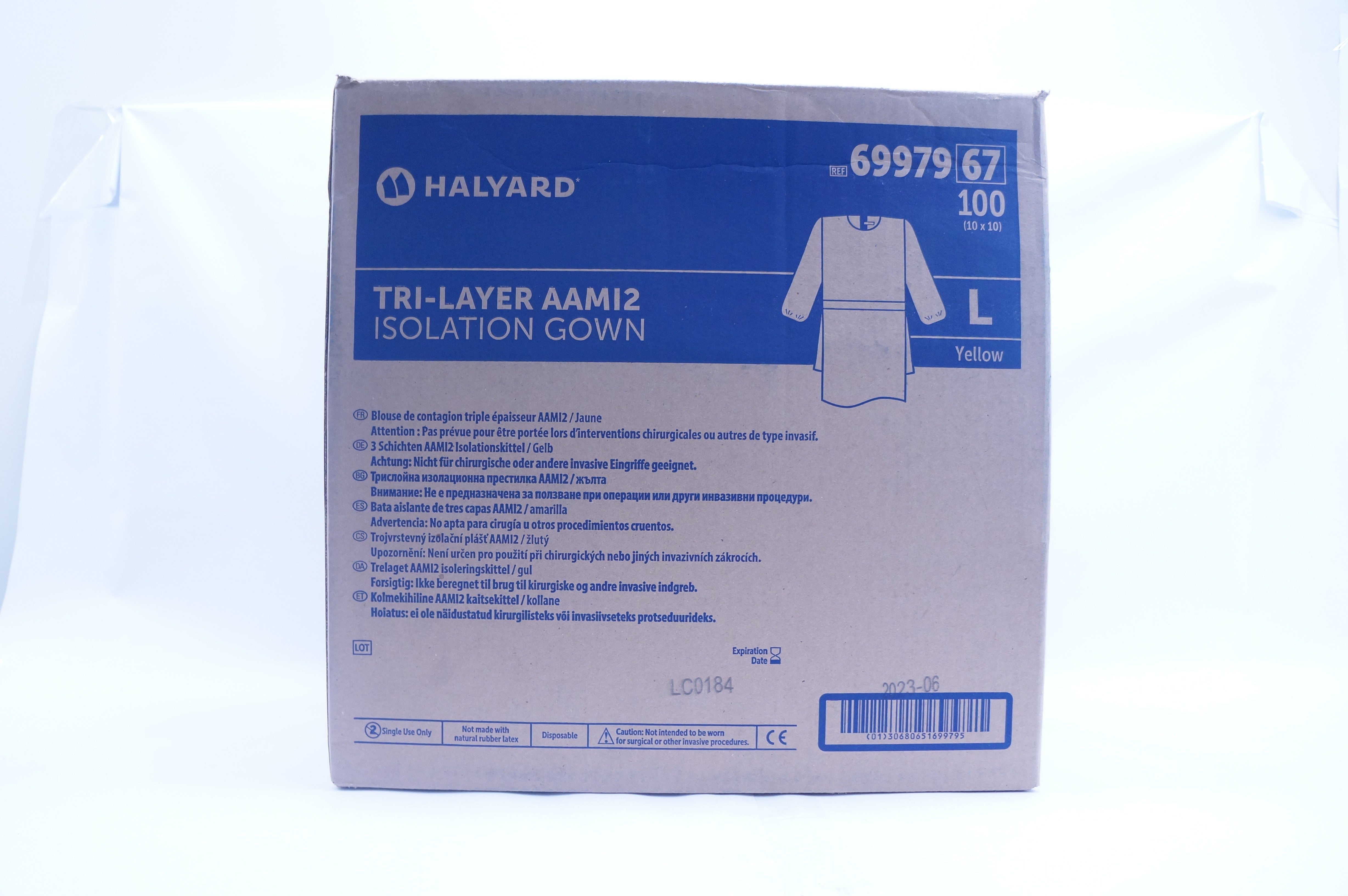 Halyard 69979 Tri-Layer AAMI2 Isolation G o w n L Yellow - Case of 100
