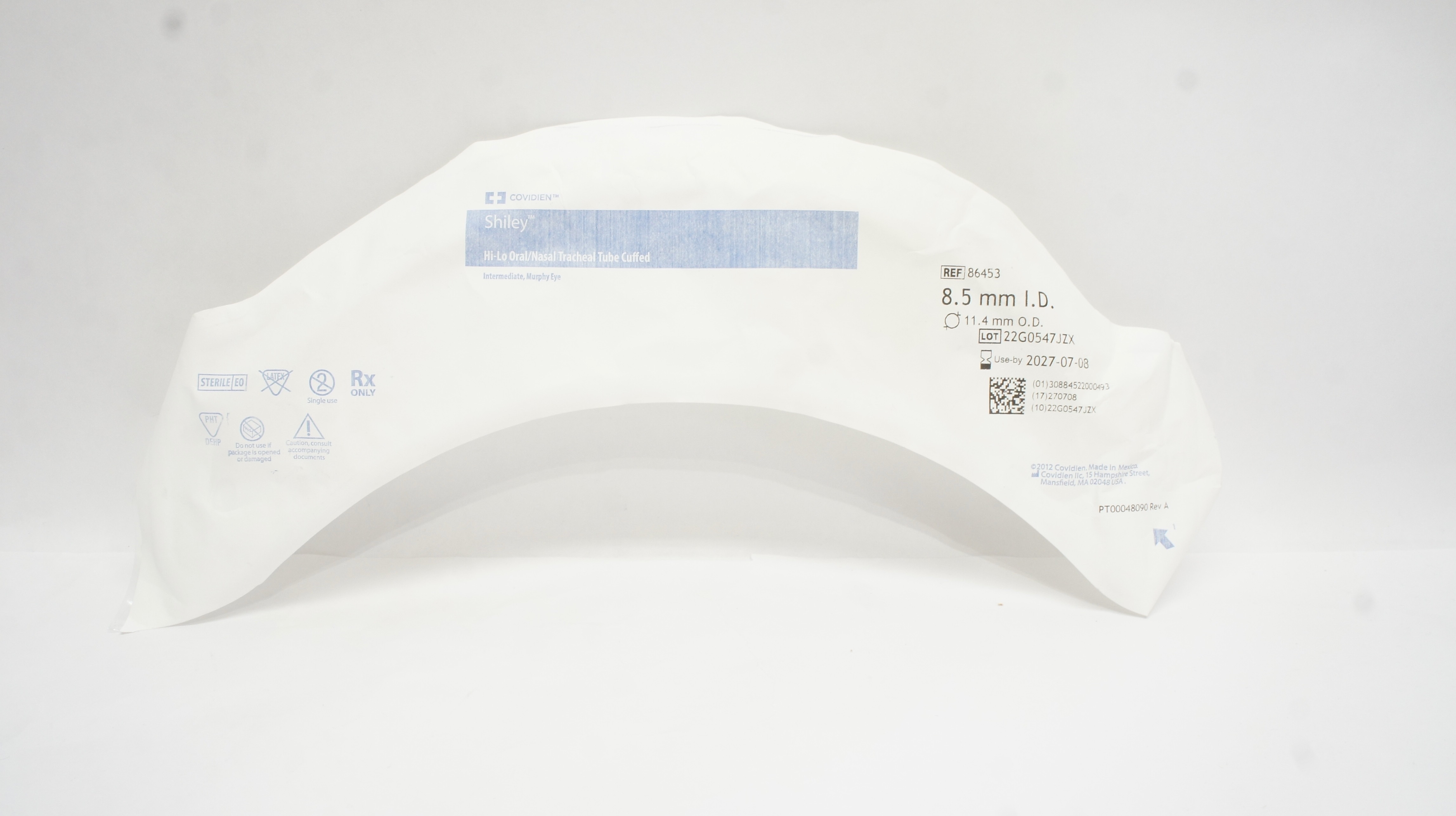 Covidien 86453 Shiley Hi-Lo Oral/Nasal Tracheal Tube Cuffed 8.5mm ID x 11.4mm OD