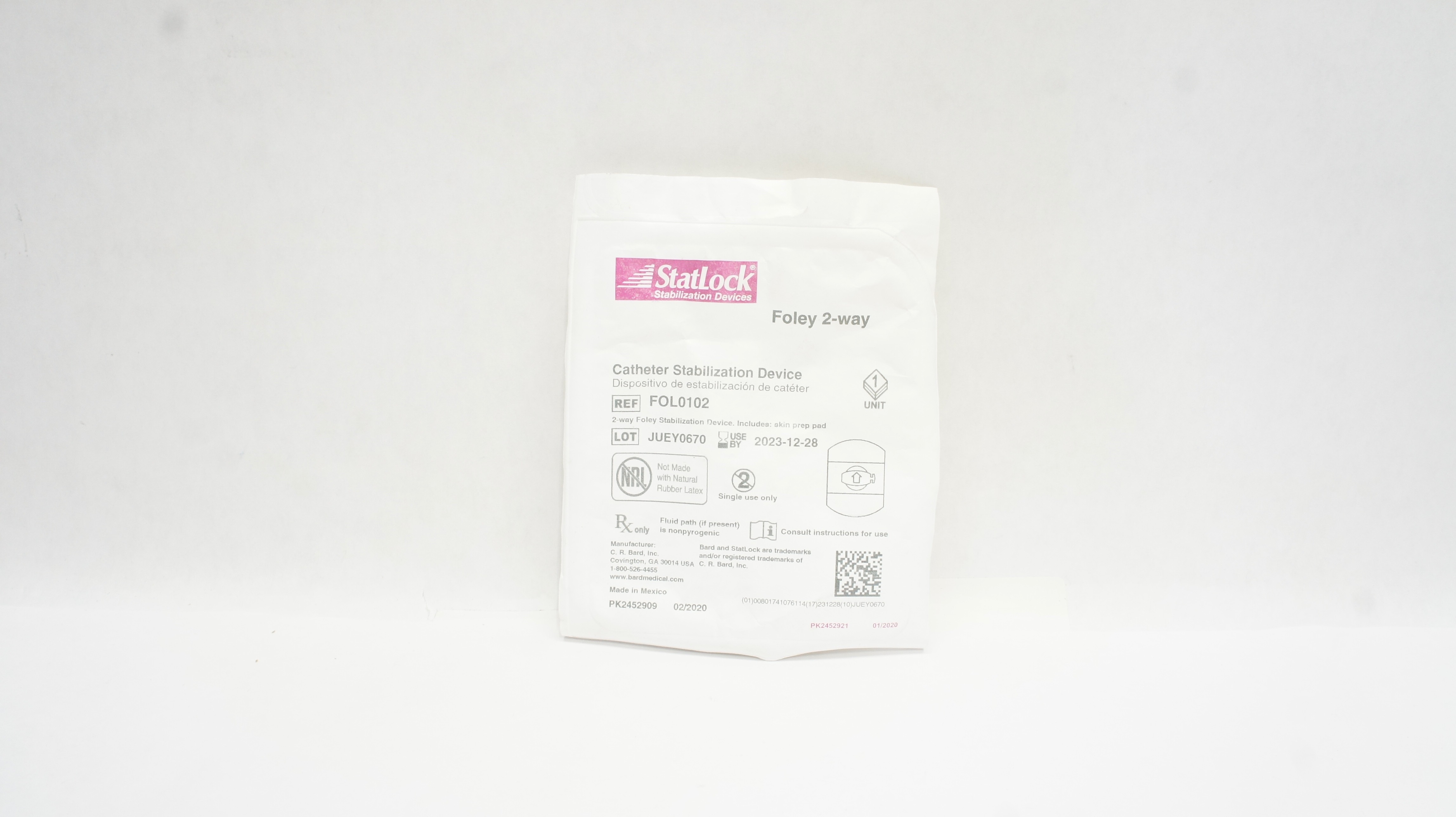 Bard FOL0102 StatLock Foley 2-way Cath. Stabilization Device (x)