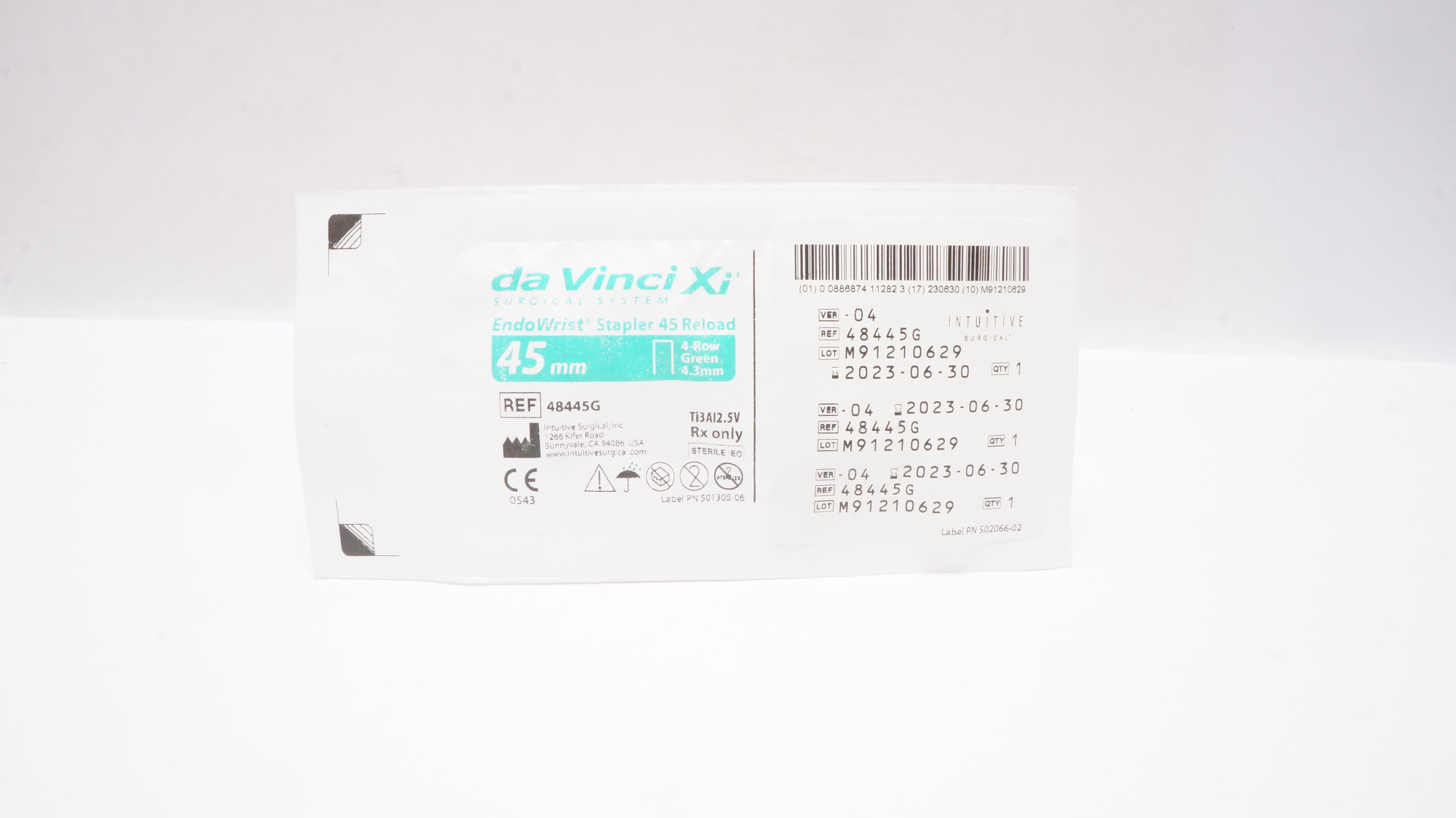 Intuitive 48445G Da Vinci Xi EndoWrist Stapler 45mm Reload 4-Row Green, 4.3mm(x)