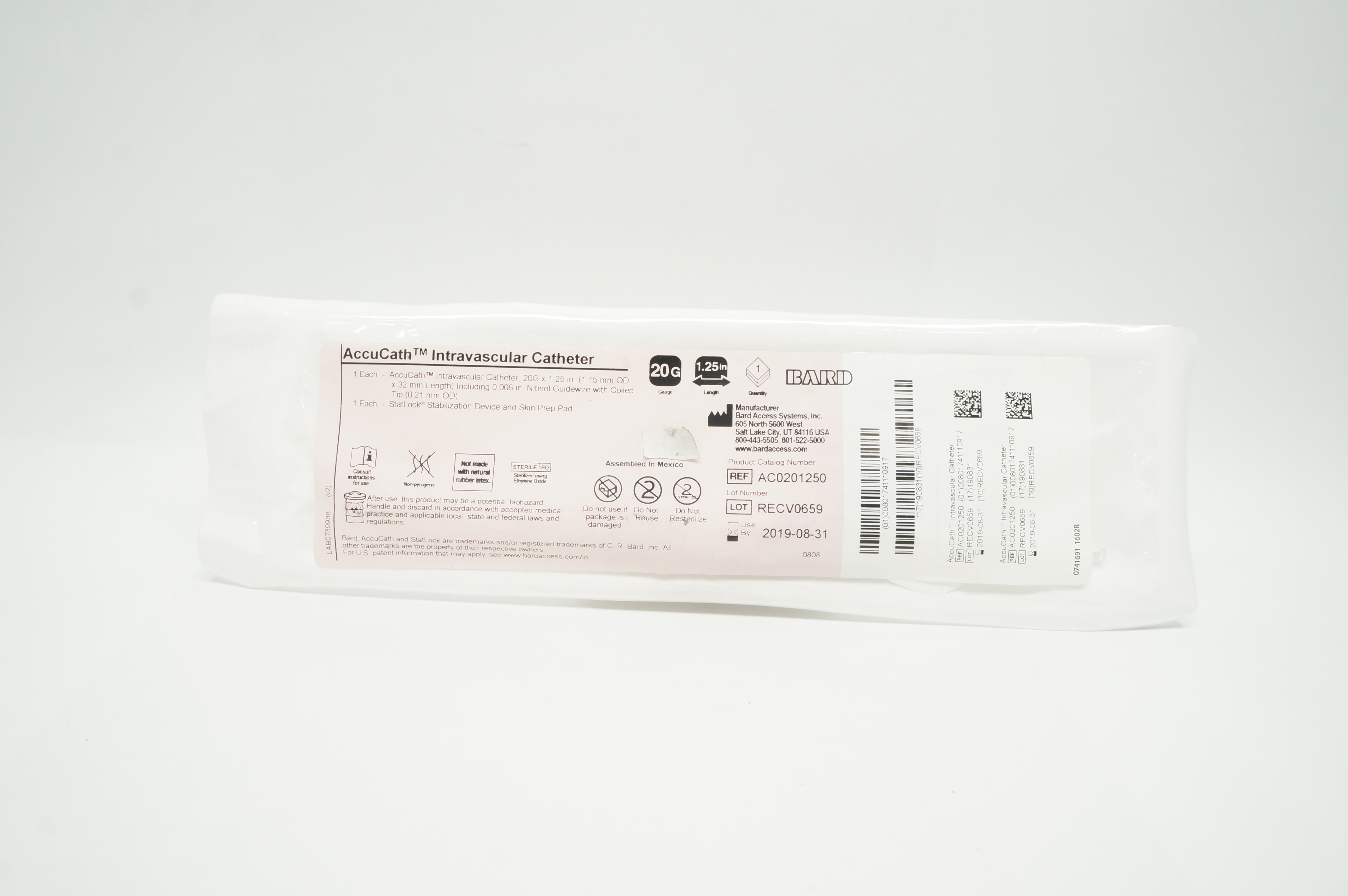 Bard AC0201250 AccuCath Intravascular Cath. 20G x 1.25 inch (x)