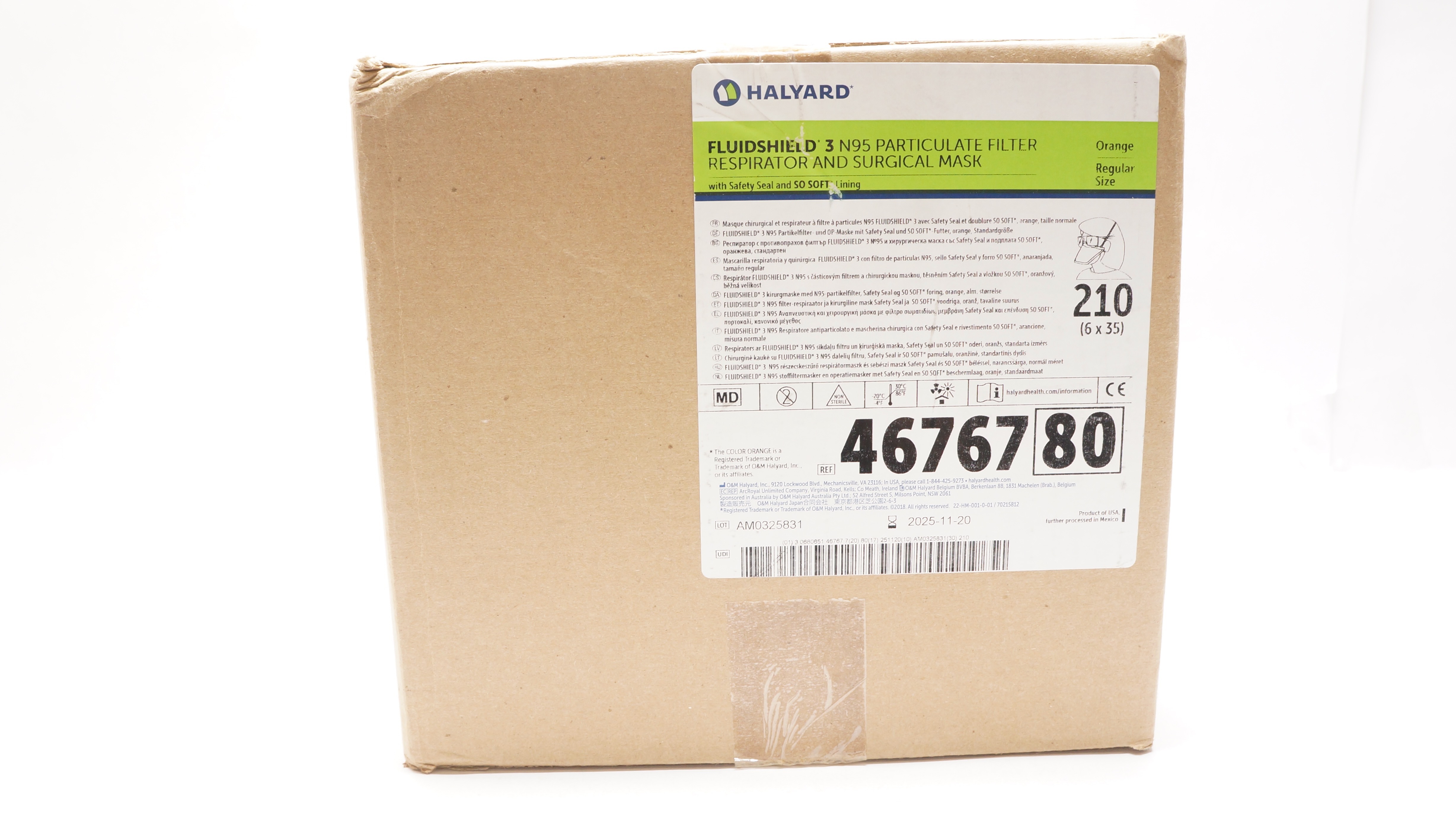 Halyard 46767 FLUIDSHIELD N95 Particulate Filter Respirator Regular -Case of 210