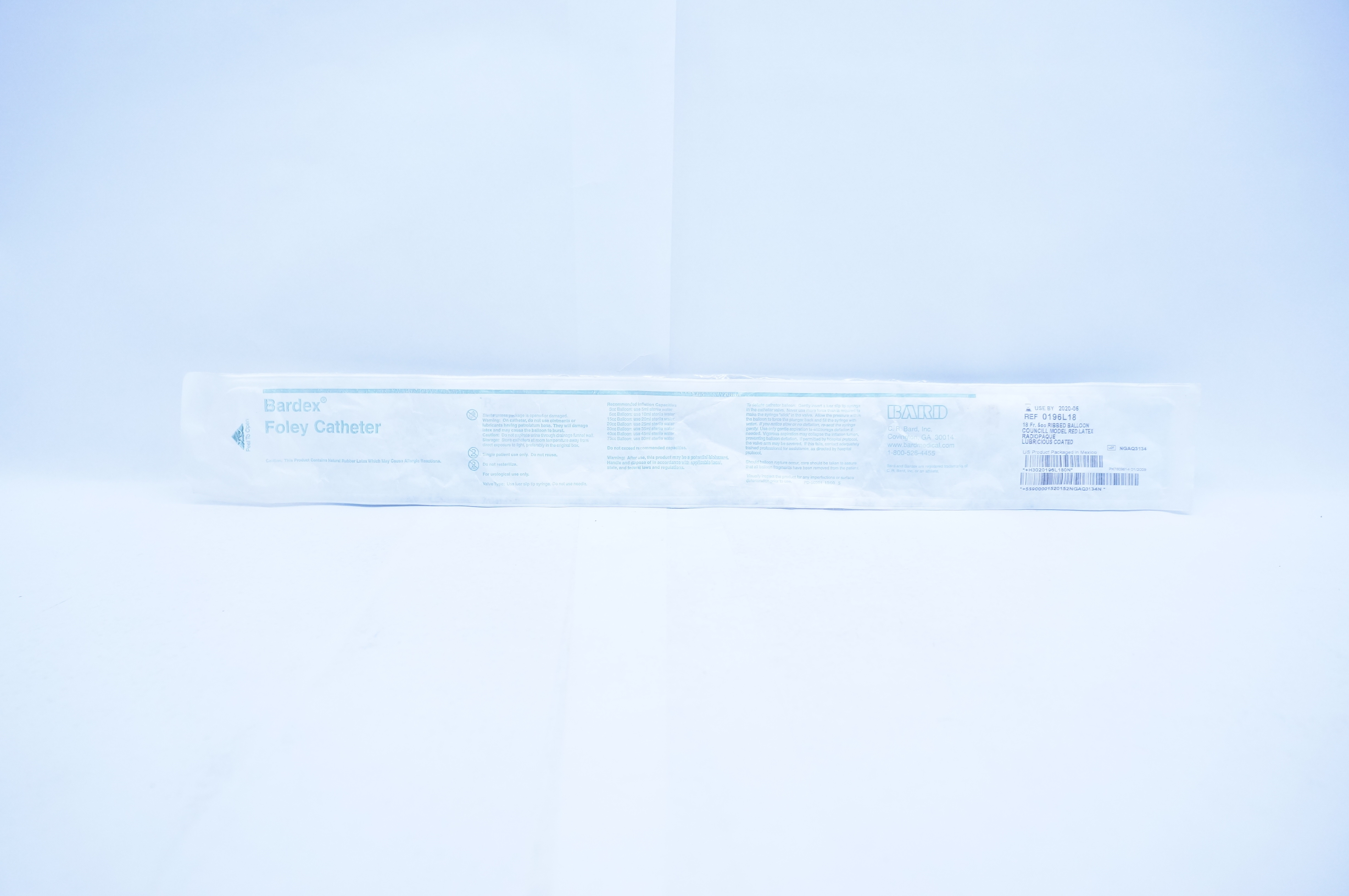 Bard 0196L18 Bardex Foley Cath. 18Fr 5cc Ribbed Balloon Councill Model Red (x)