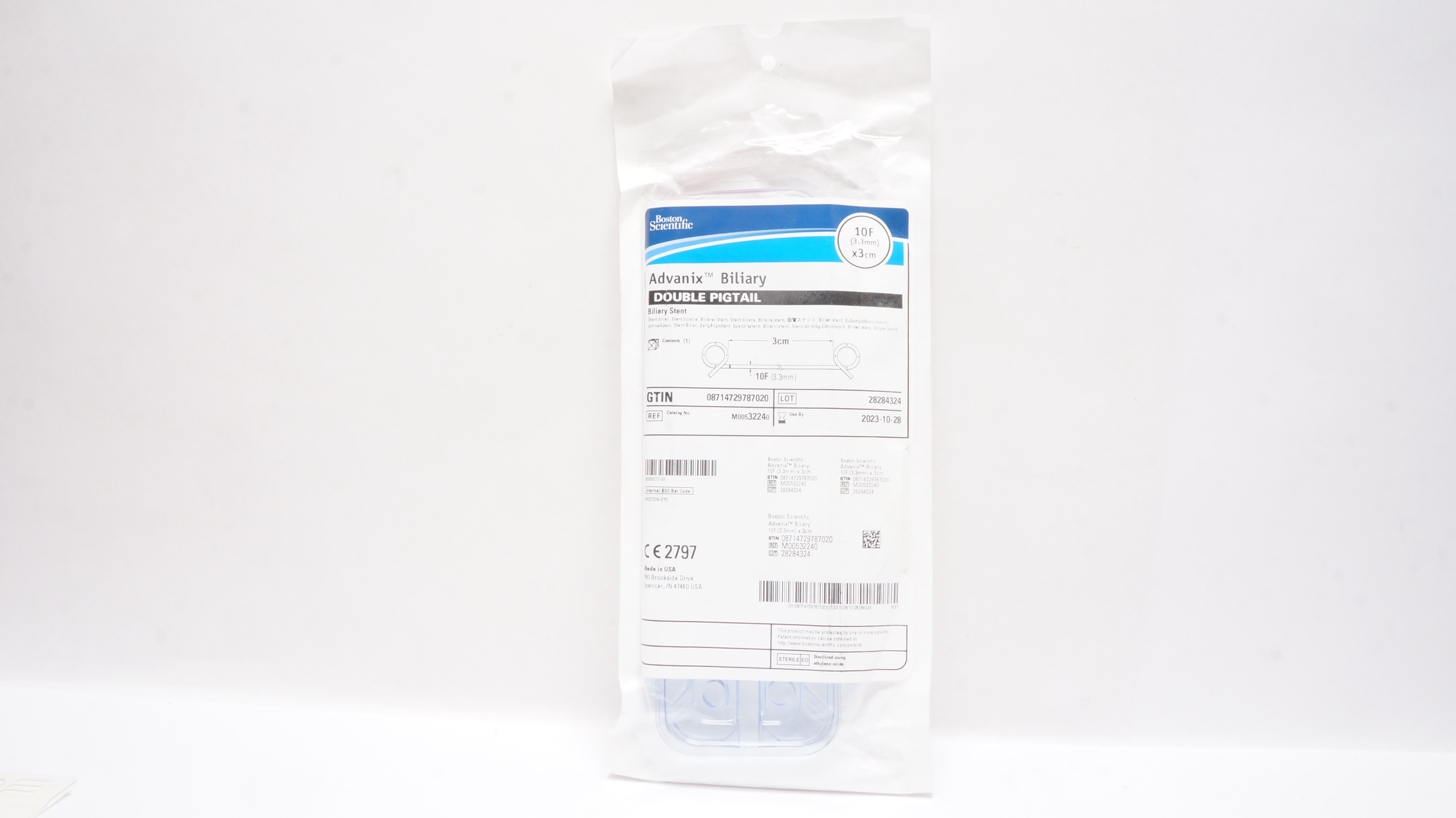 Boston Scientific 3224 Advanix Biliary Double Pigtail Biliary Stnt. 10F x 3cm