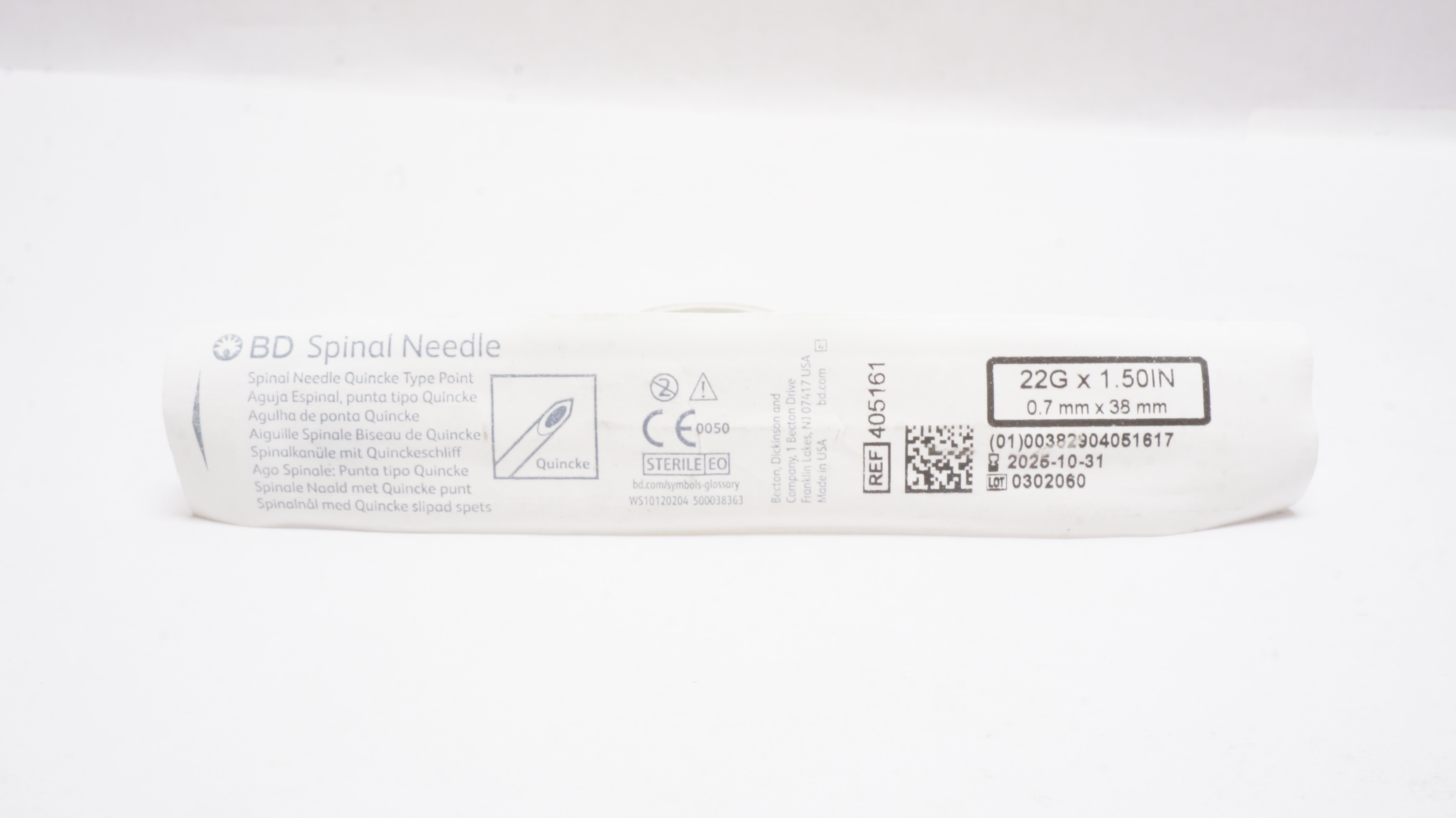 BD 405161 Spinal Ndle Quincke Type Point 22GA x 1.50inch