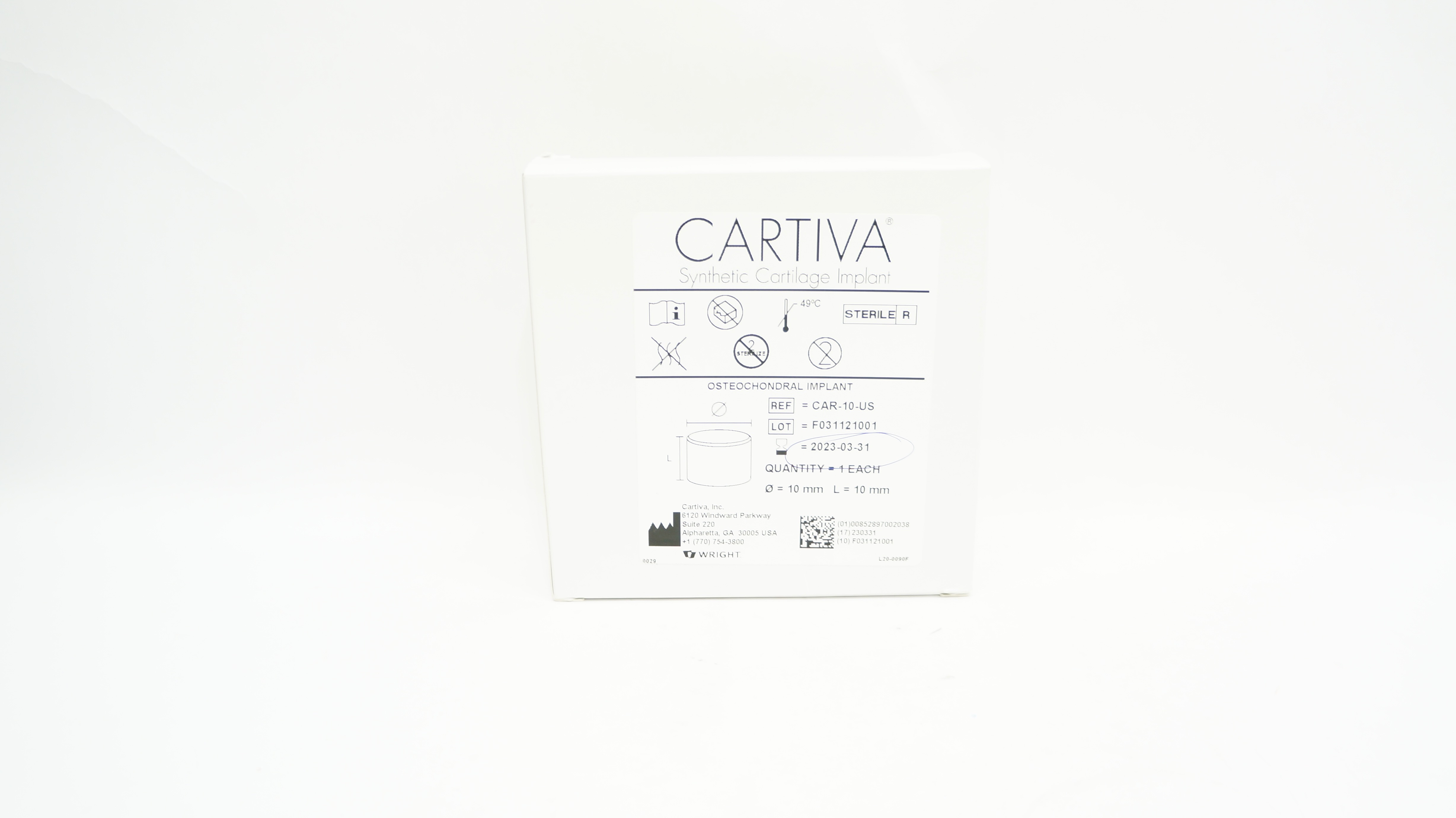 Cartiva CAR-10-US Synthetic Cartilage Osteochondral Implant  Ø=10mm L=10mm (x)