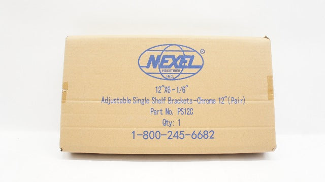Nexel 9023761 Adjustable Single Shelf Brackets - Chrome 12inch x 1/6inch (Pair)